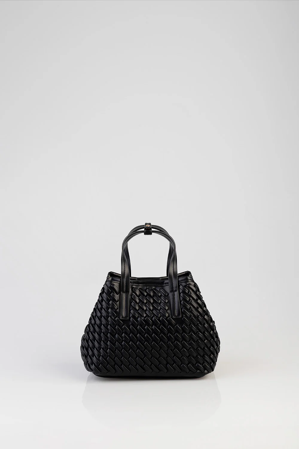 Textured Mini Woven Tote Bag - Black - Image 6