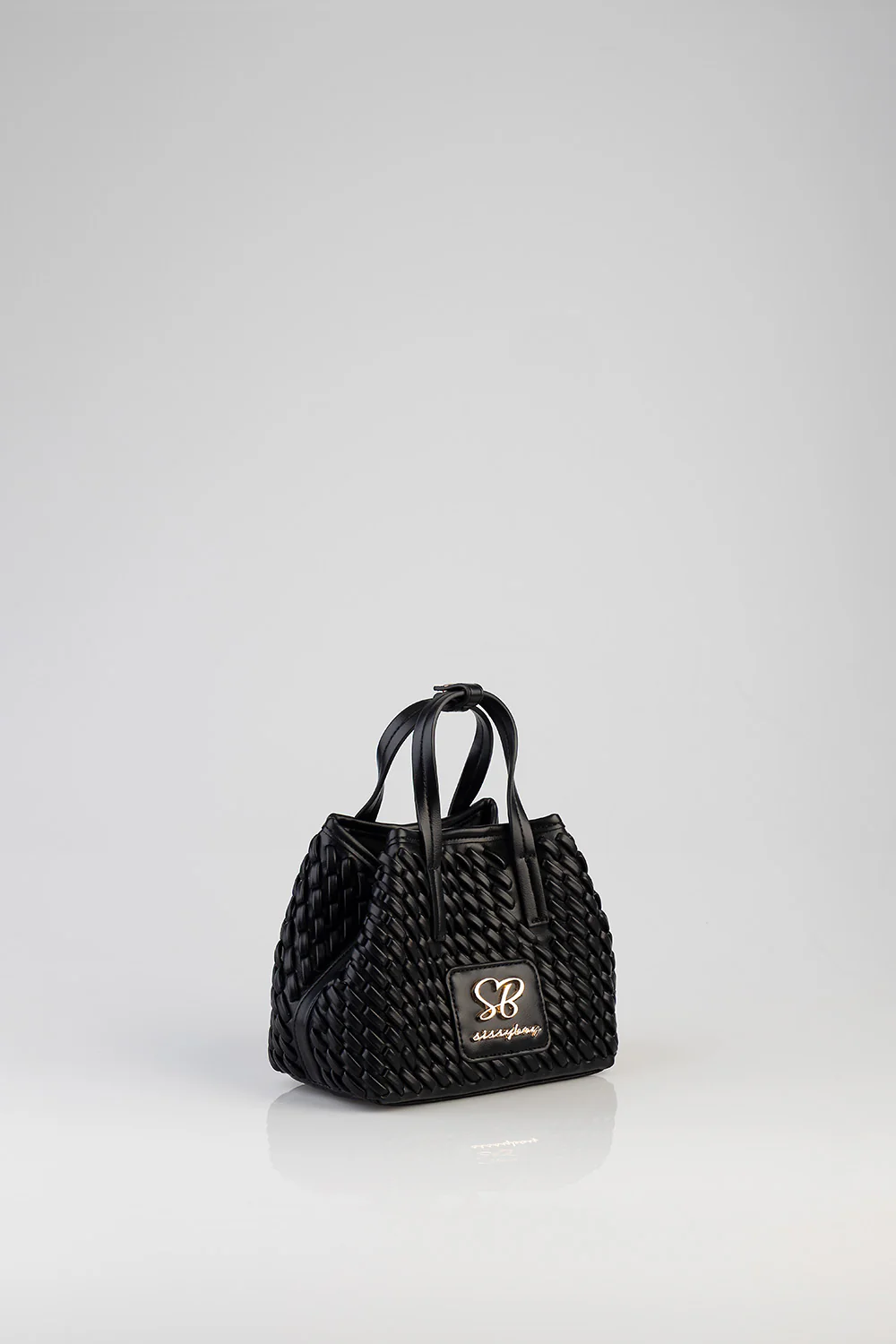 Textured Mini Woven Tote Bag - Black - Image 7