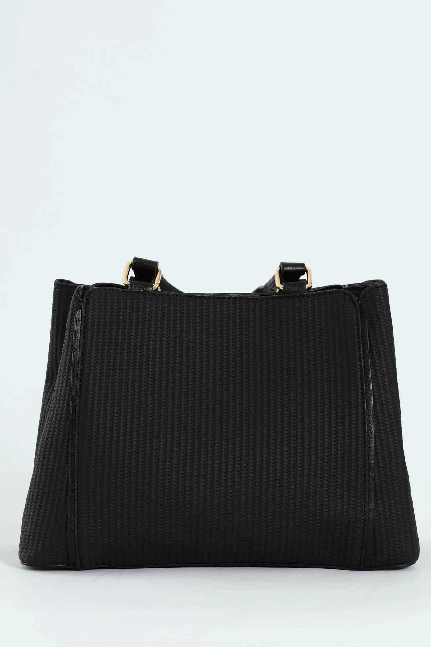Textured Piping Top Handle Tote Bag - Black - Image 7