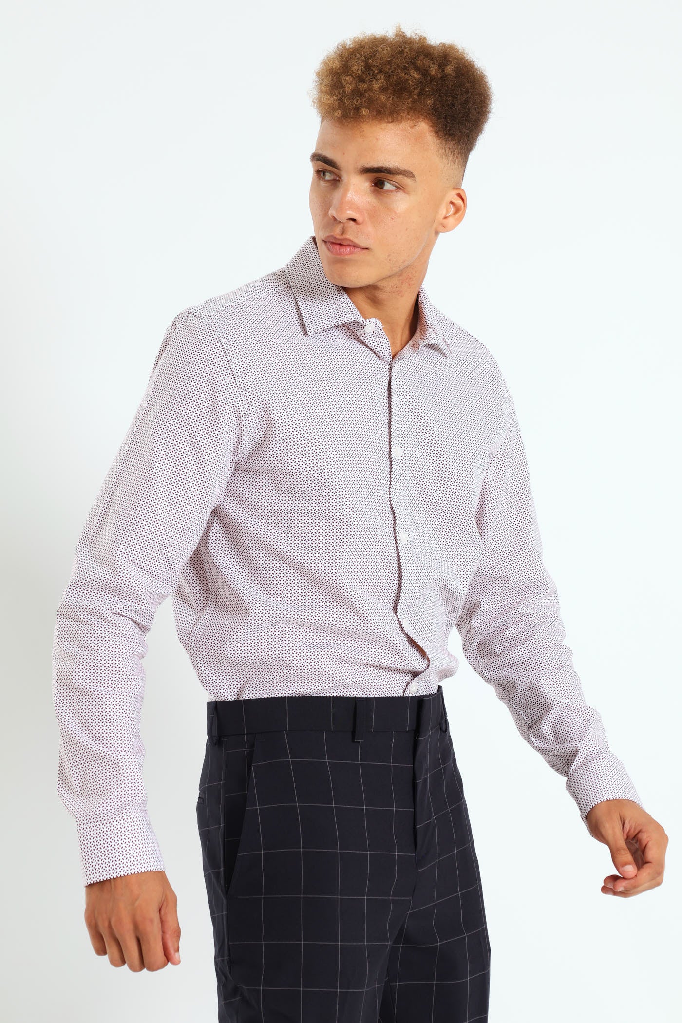 Textured Print Shirt - White/Red - Image 3