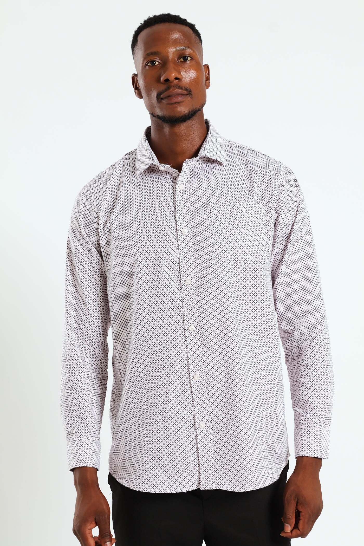 Textured Print Shirt - White/Red - Image 6