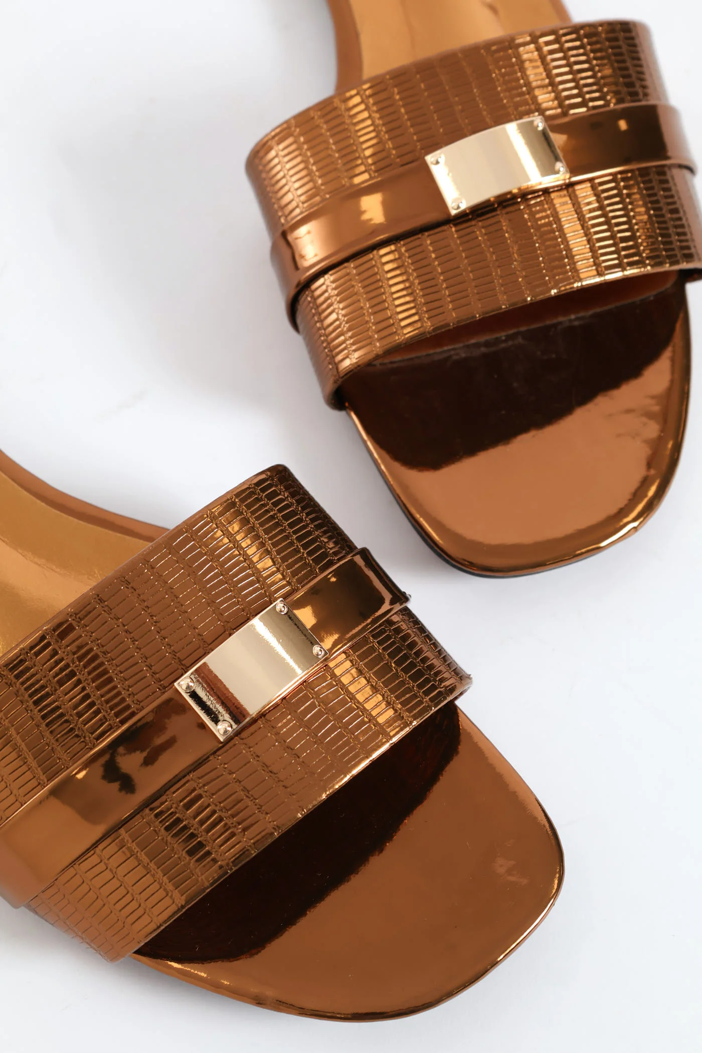 Textured Pu Single Band Mule Sandal - Bronze - Image 2