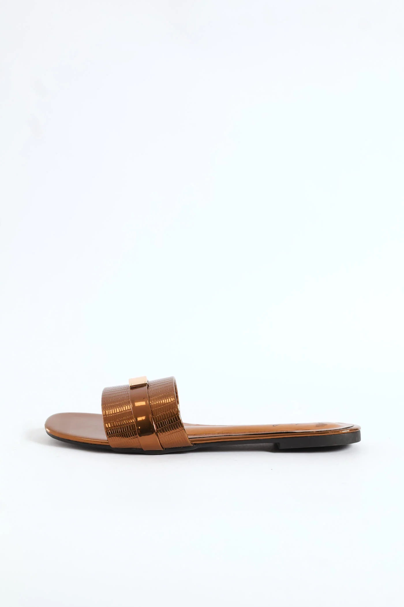 Textured Pu Single Band Mule Sandal - Bronze - Image 3