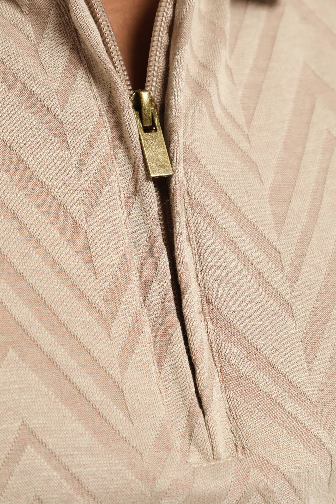 Textured Quarter Zip Knit Golfer - Stone - Image 2