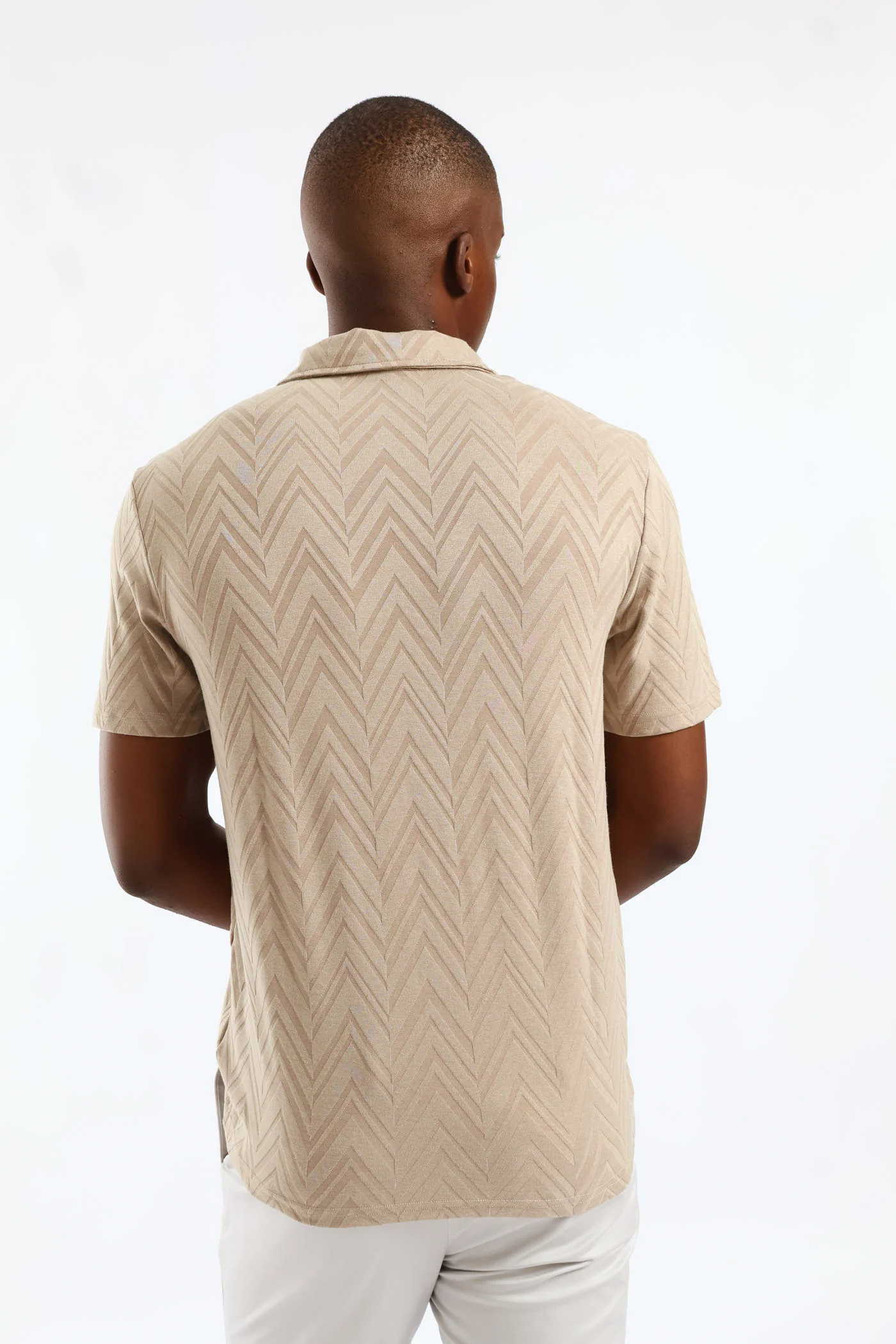 Textured Quarter Zip Knit Golfer - Stone - Image 5