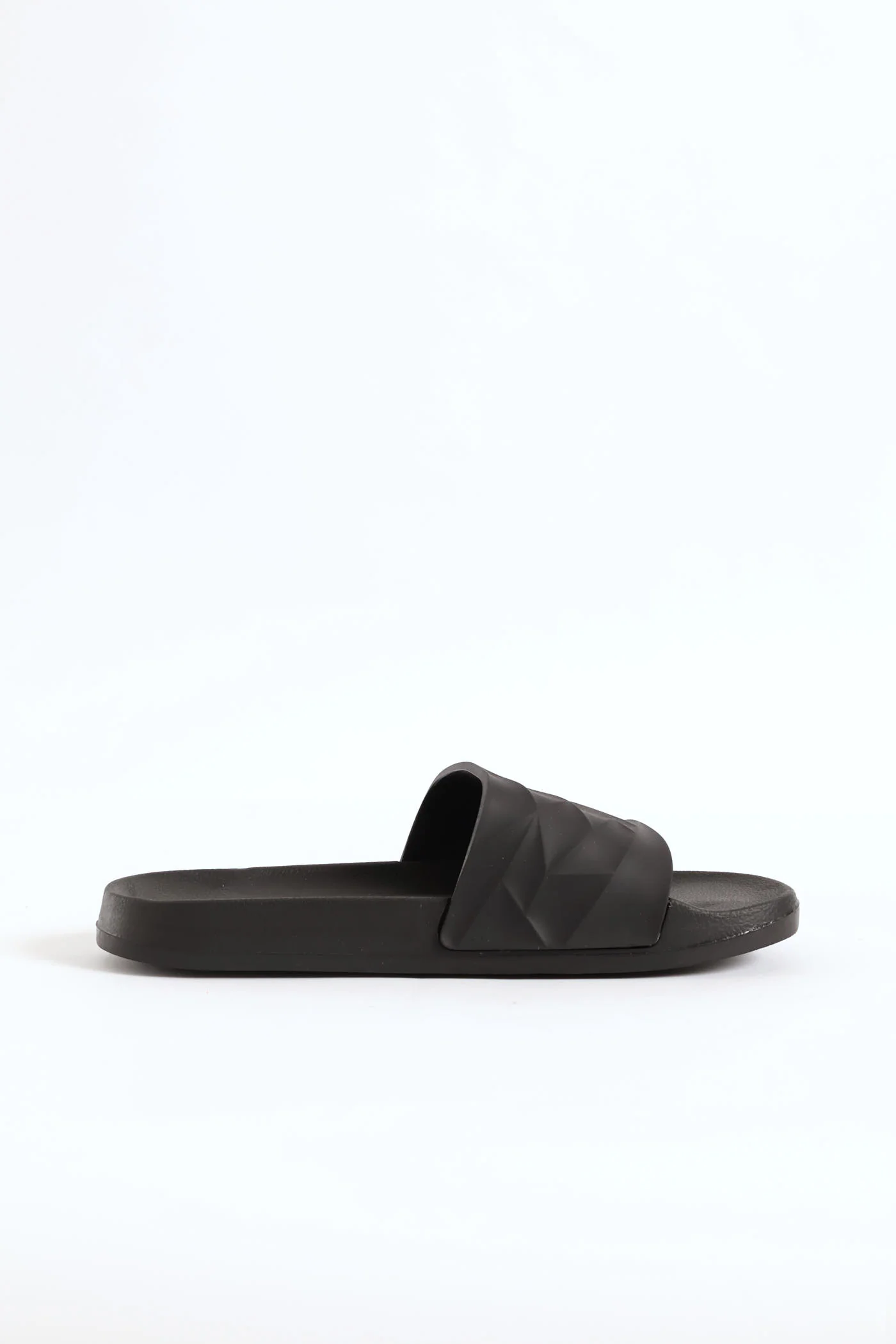 Textured Rubber Upper Pool Slide - Black/Black - Image 3
