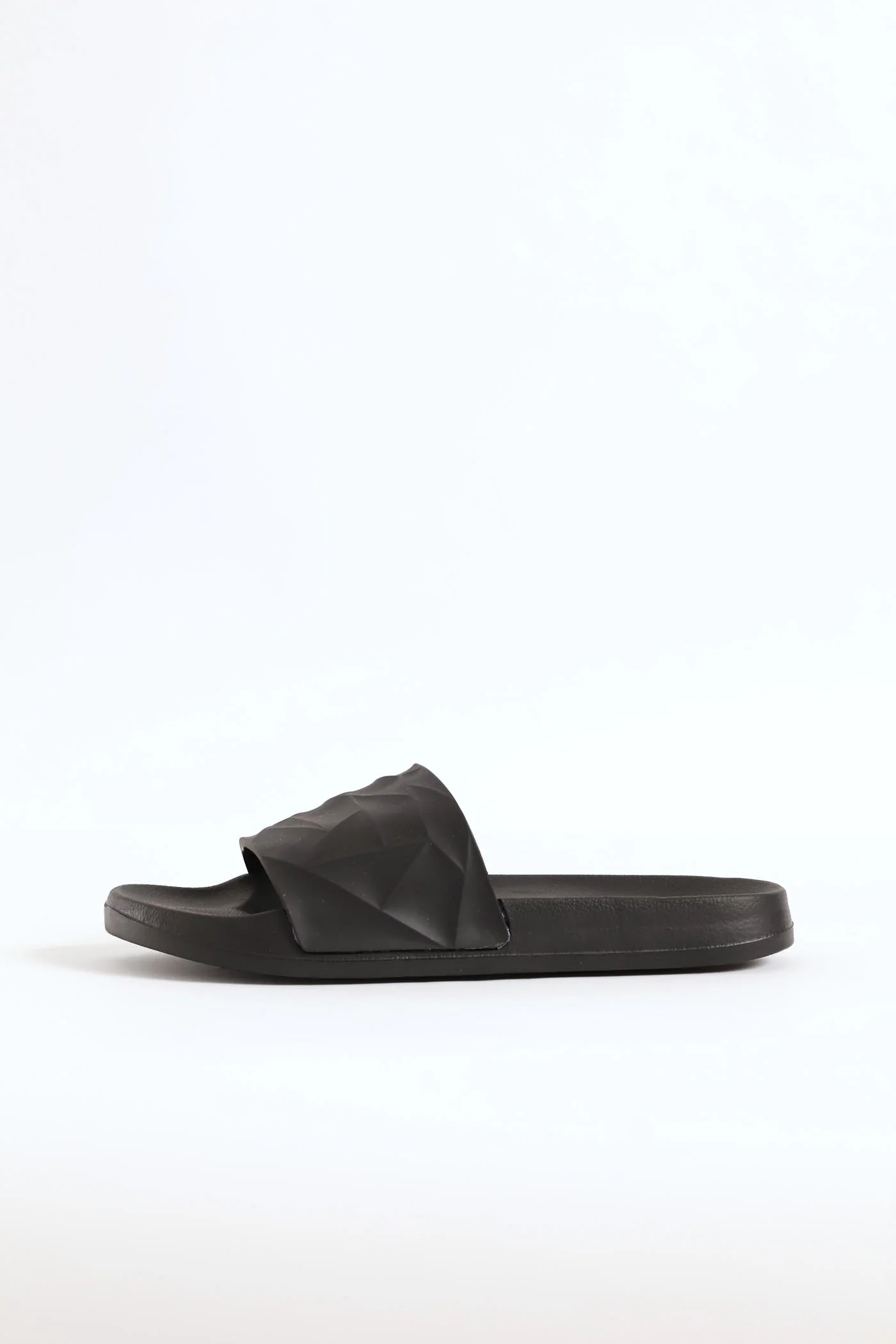 Textured Rubber Upper Pool Slide - Black/Black - Image 4