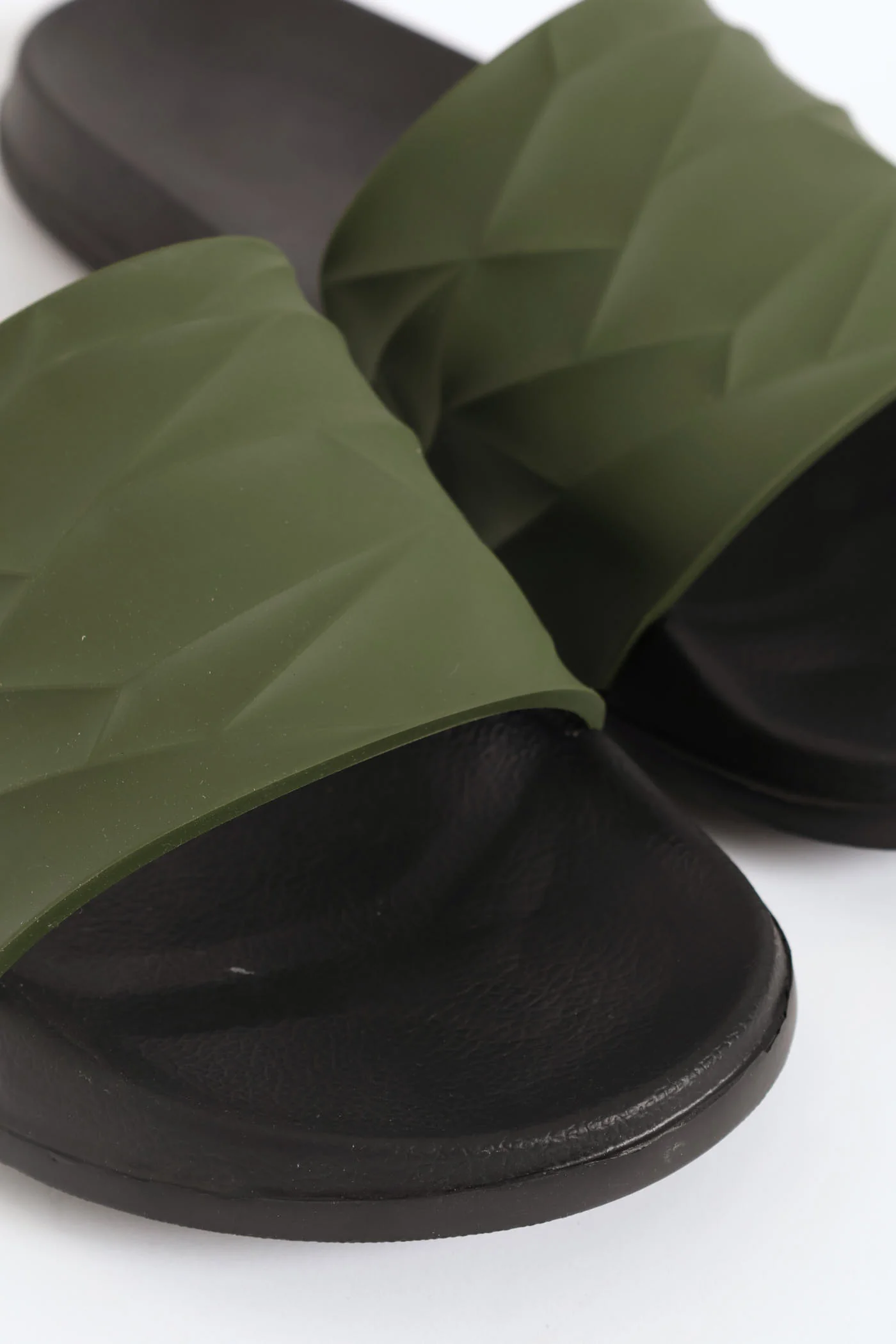 Textured Rubber Upper Pool Slide - Olive - Image 2