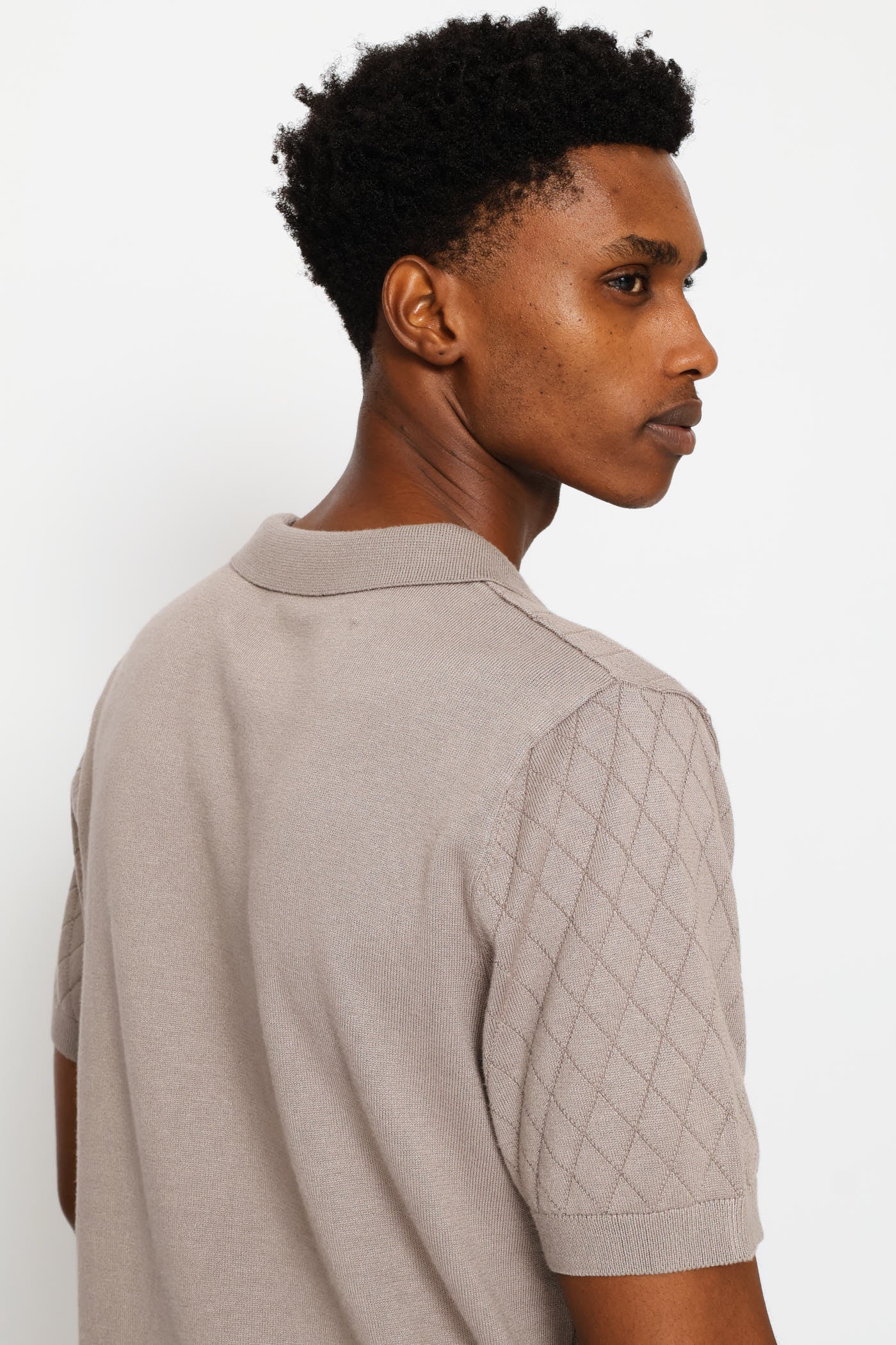 Textured Short Sleeve Knit Golfer - Taupe - Image 2