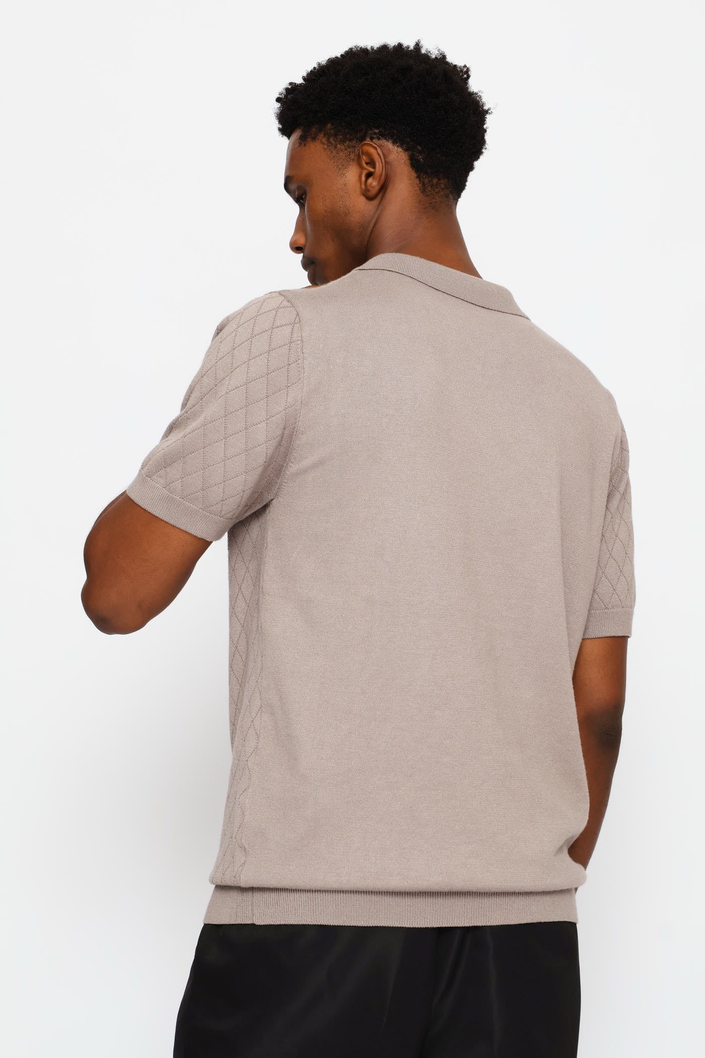 Textured Short Sleeve Knit Golfer - Taupe - Image 5