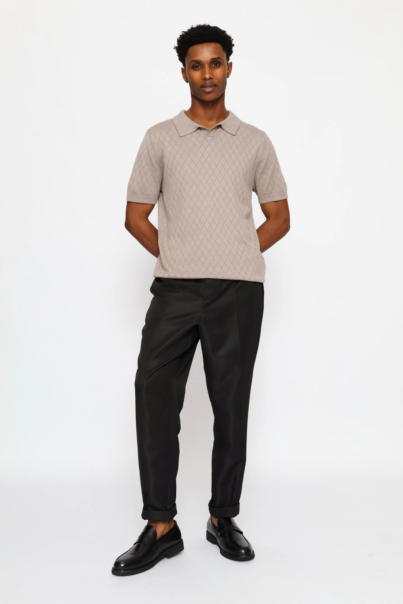 Textured Short Sleeve Knit Golfer - Taupe - Image 6