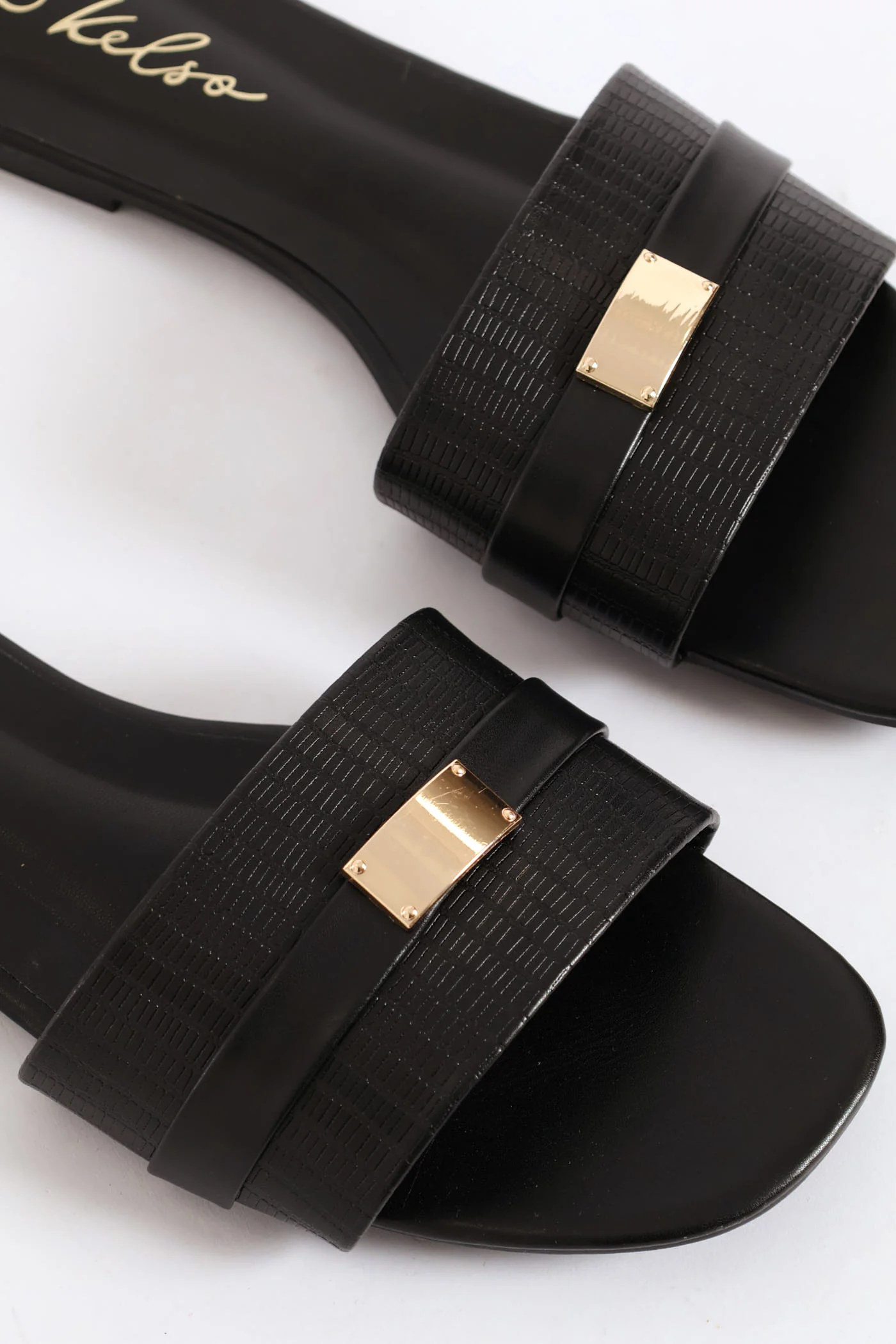 Textured Single Band Mule Sandal - Black - Image 2