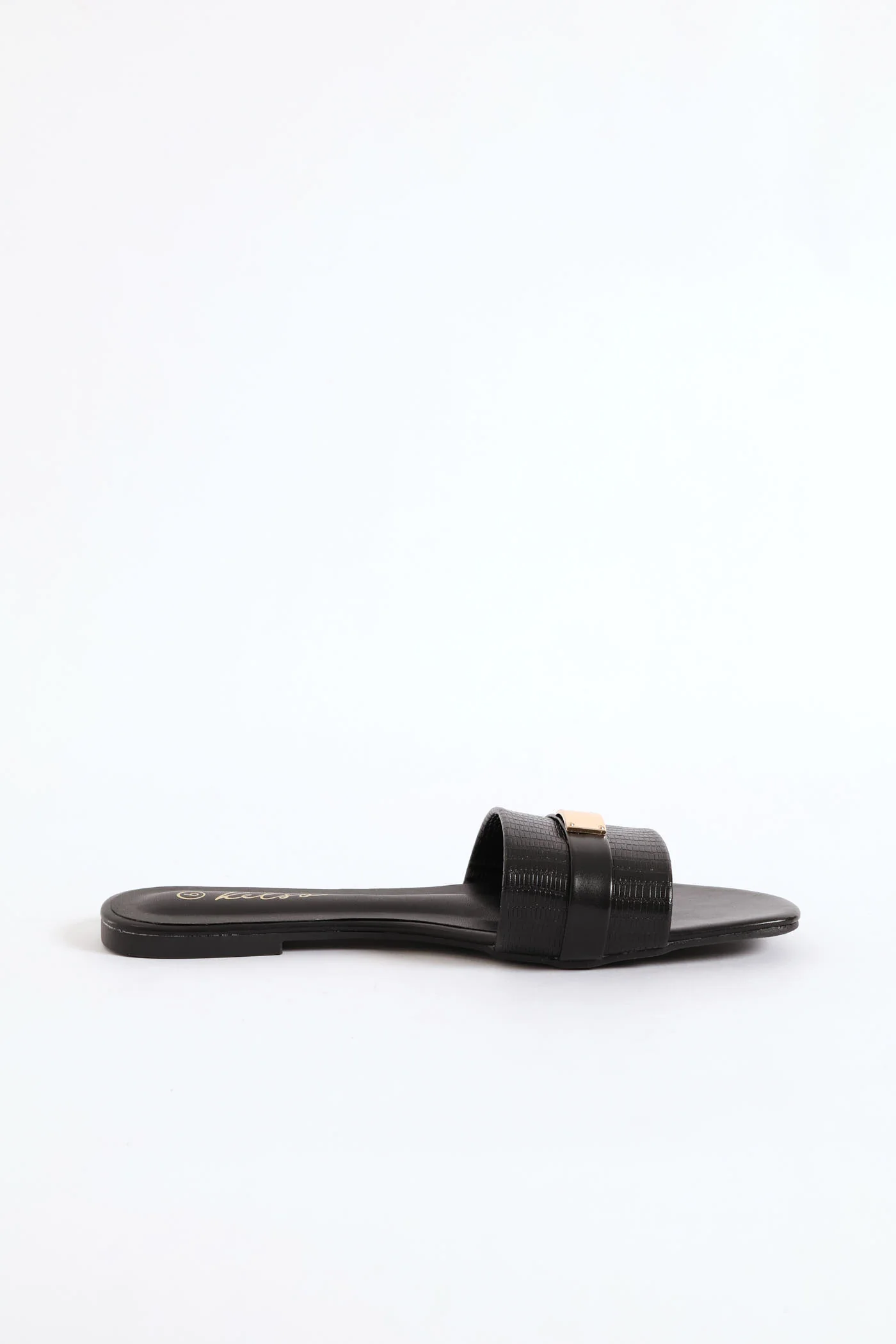 Textured Single Band Mule Sandal - Black - Image 3