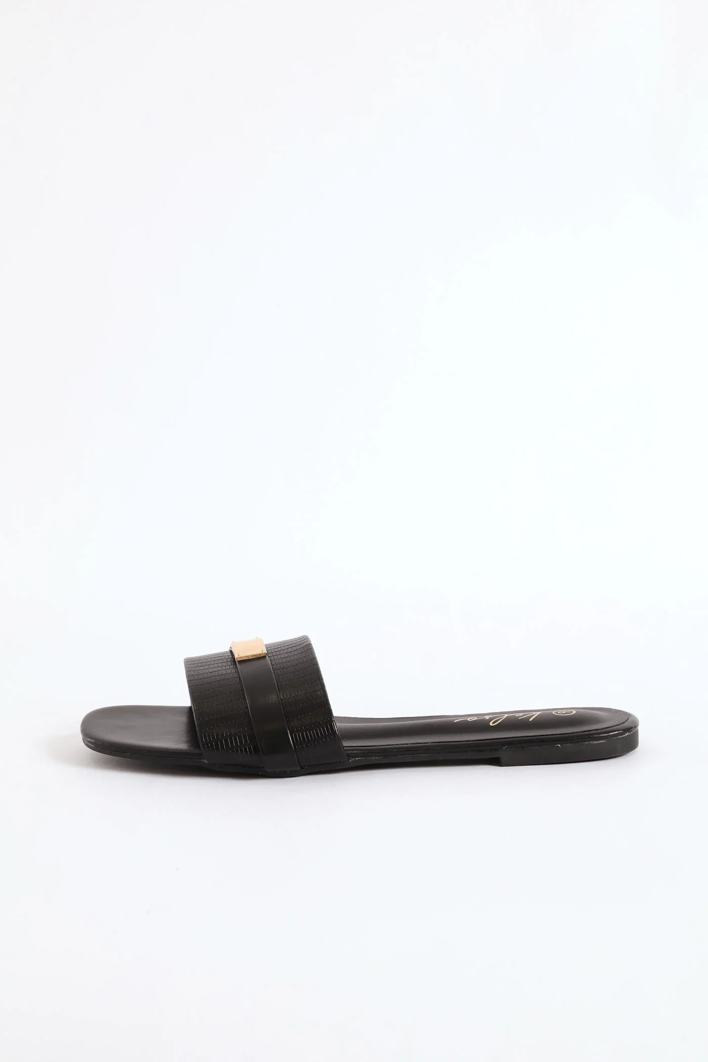 Textured Single Band Mule Sandal - Black - Image 4