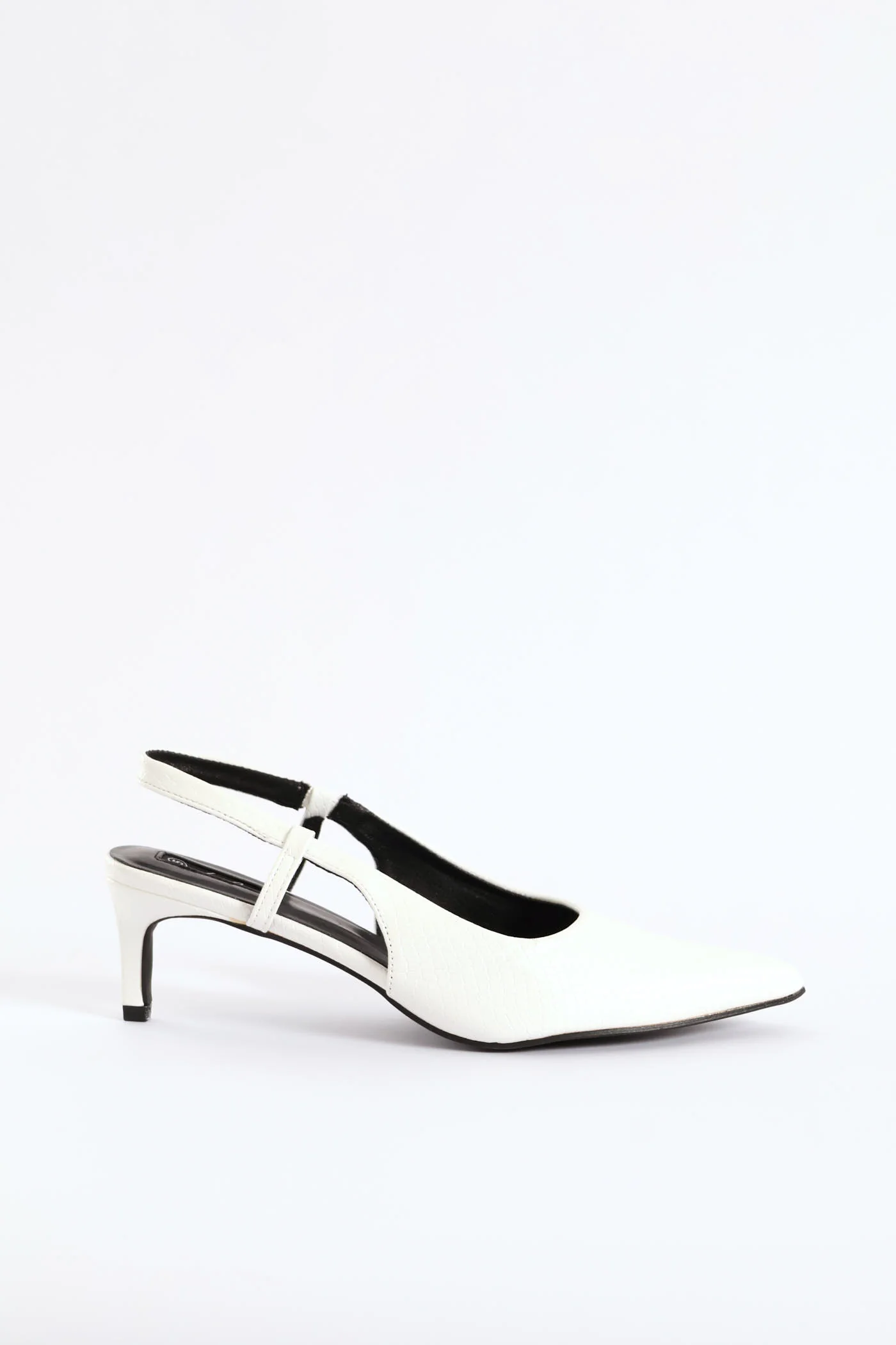 Textured Slingback Kitten Heel - White - Image 3