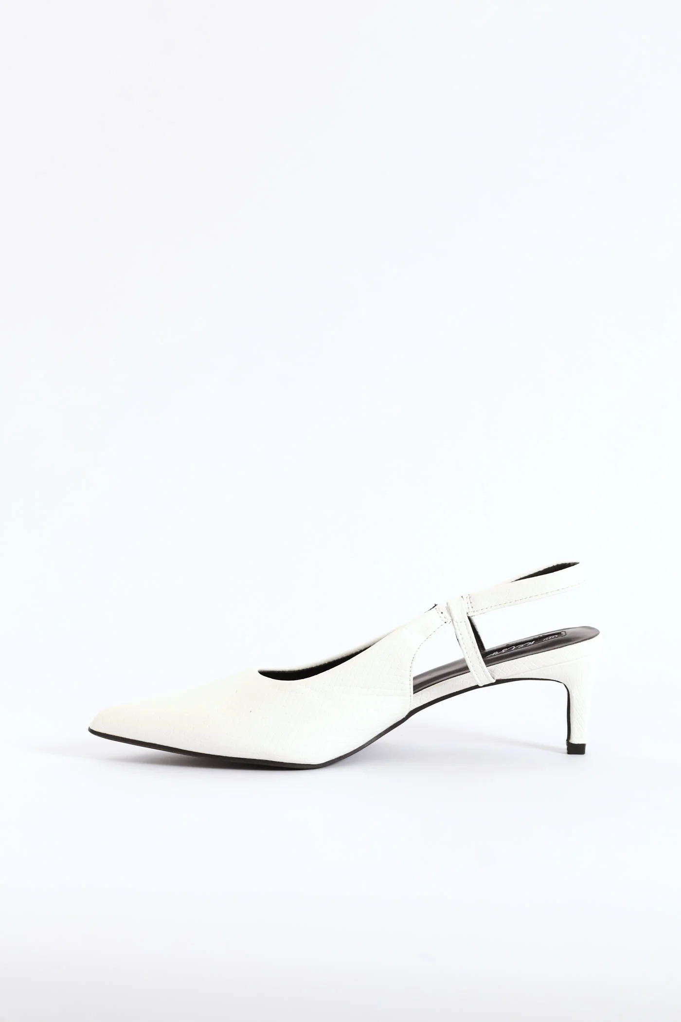 Textured Slingback Kitten Heel - White - Image 4