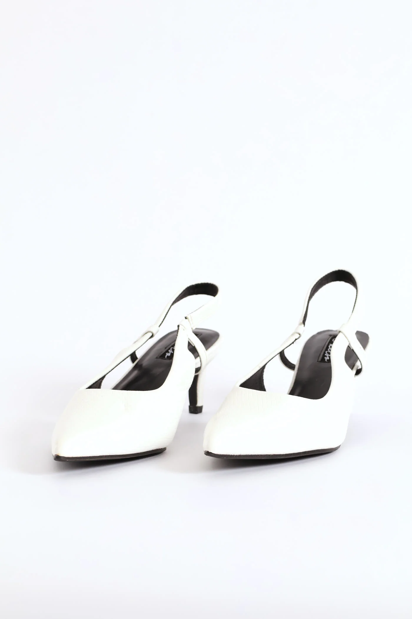 Textured Slingback Kitten Heel - White - Image 5