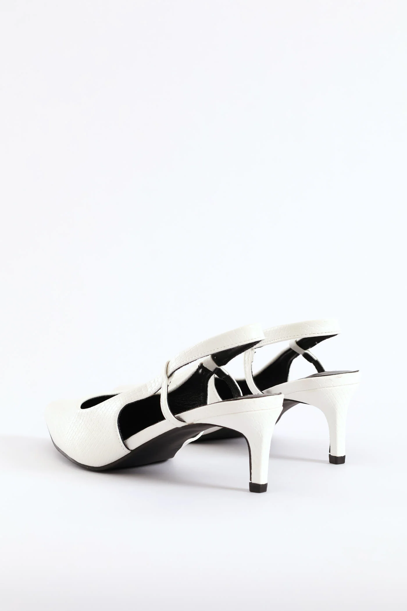 Textured Slingback Kitten Heel - White - Image 6