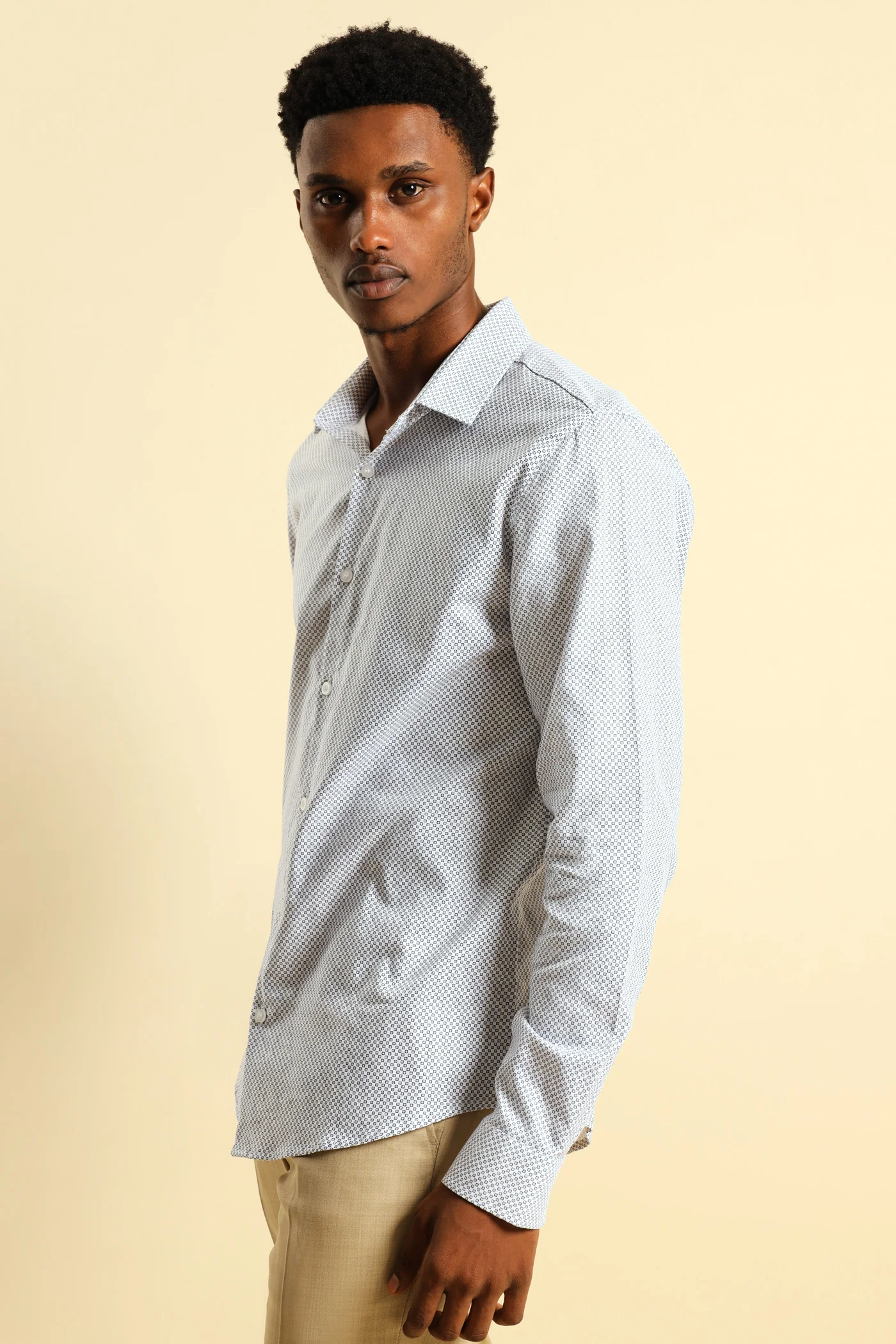 Textured Square Print Shirt - White/Navy - Image 4