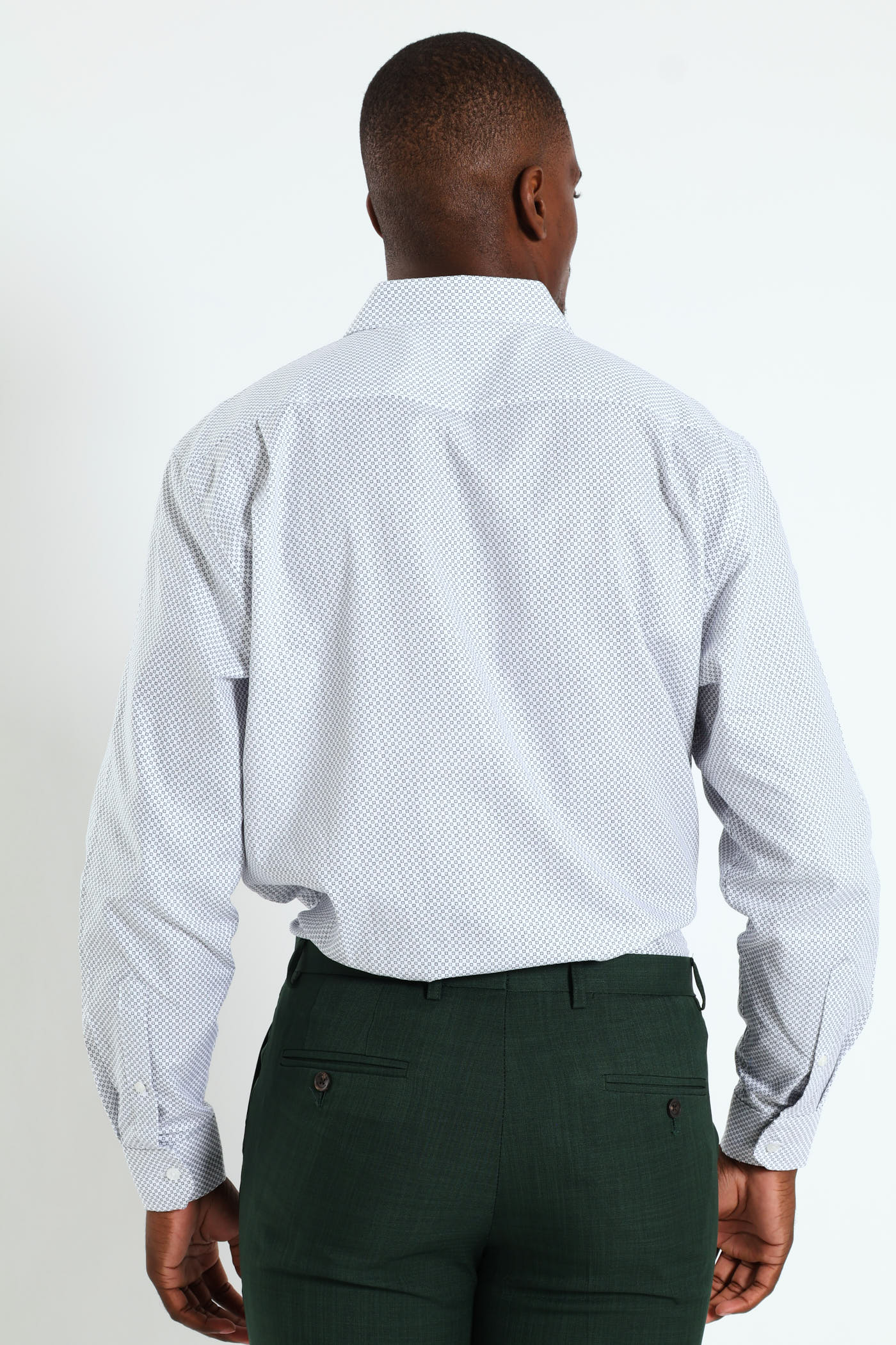 Textured Square Print Shirt - White/Navy - Image 3