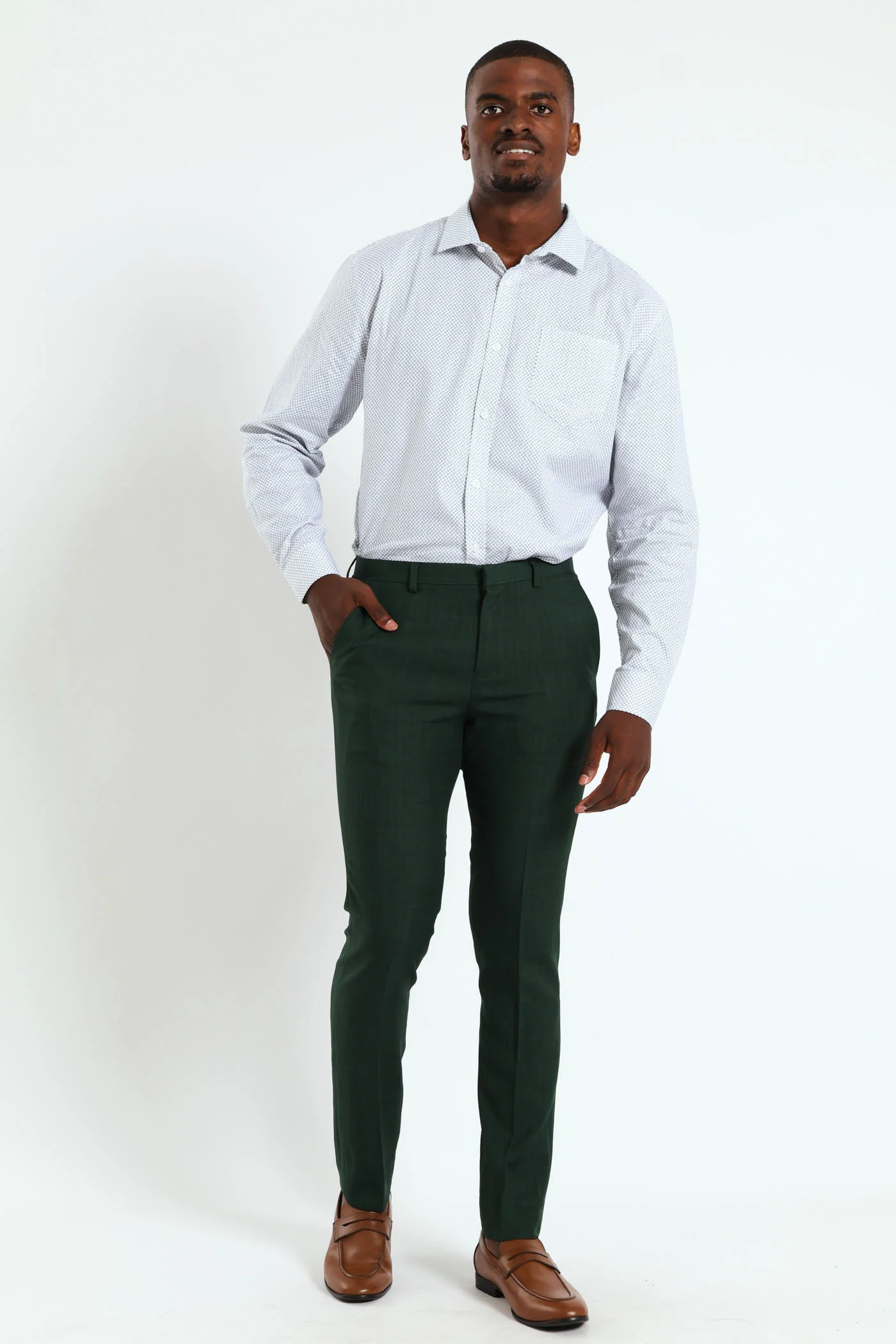 Textured Square Print Shirt - White/Navy - Image 4