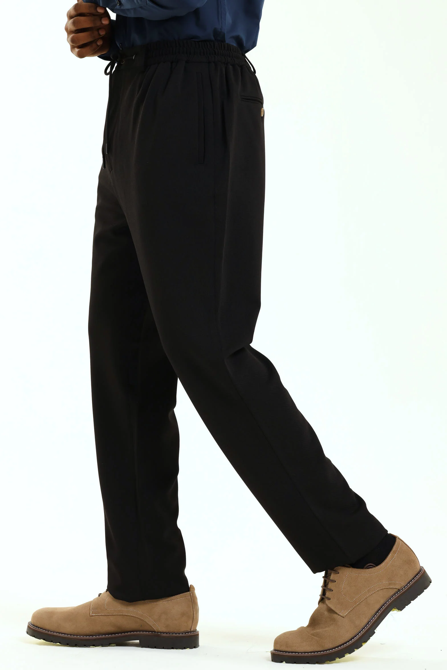 Textured Stretch Elasticated Trouser - Black - Image 2