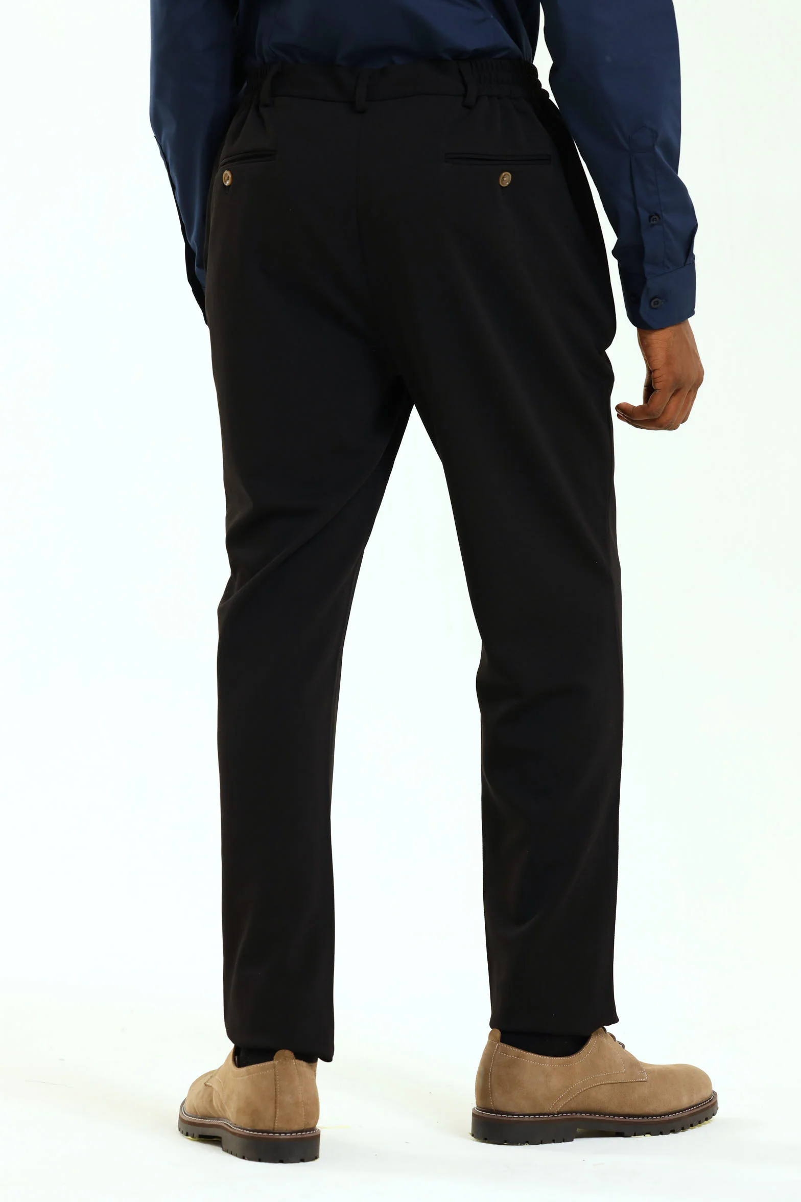Textured Stretch Elasticated Trouser - Black - Image 3