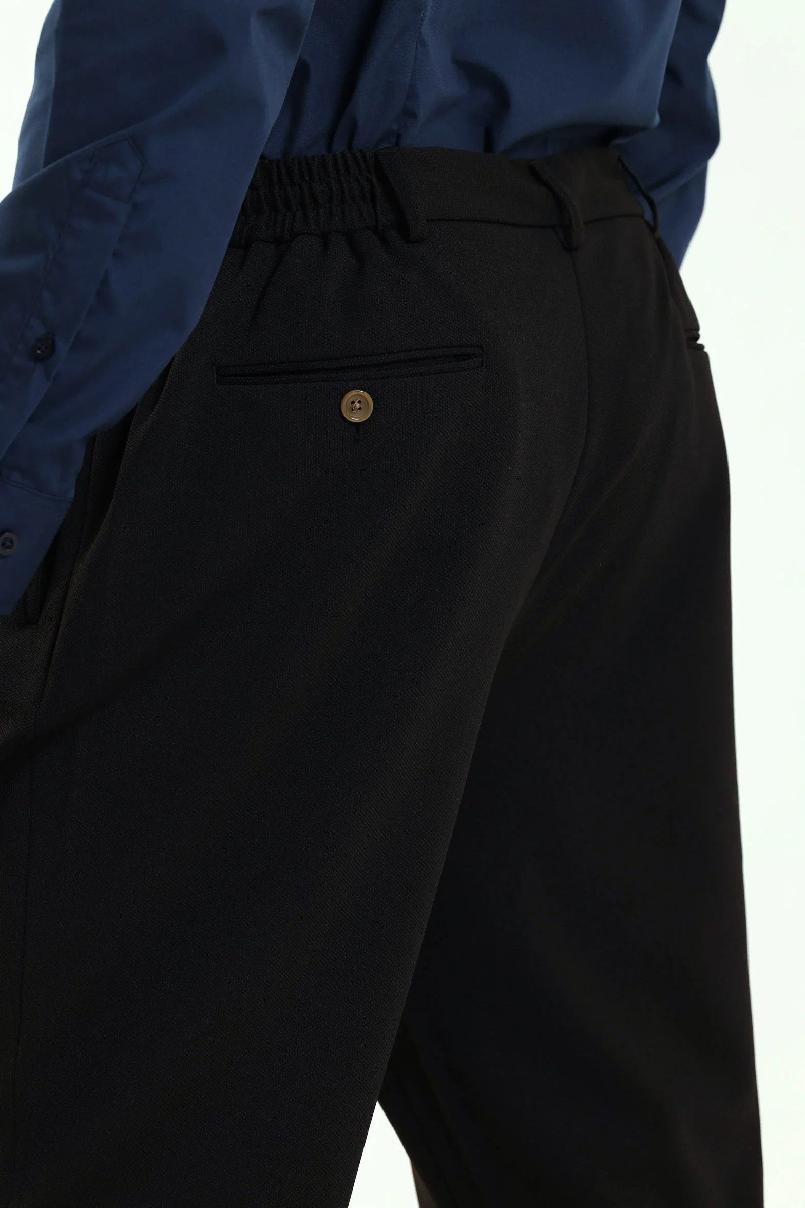 Textured Stretch Elasticated Trouser - Black - Image 4