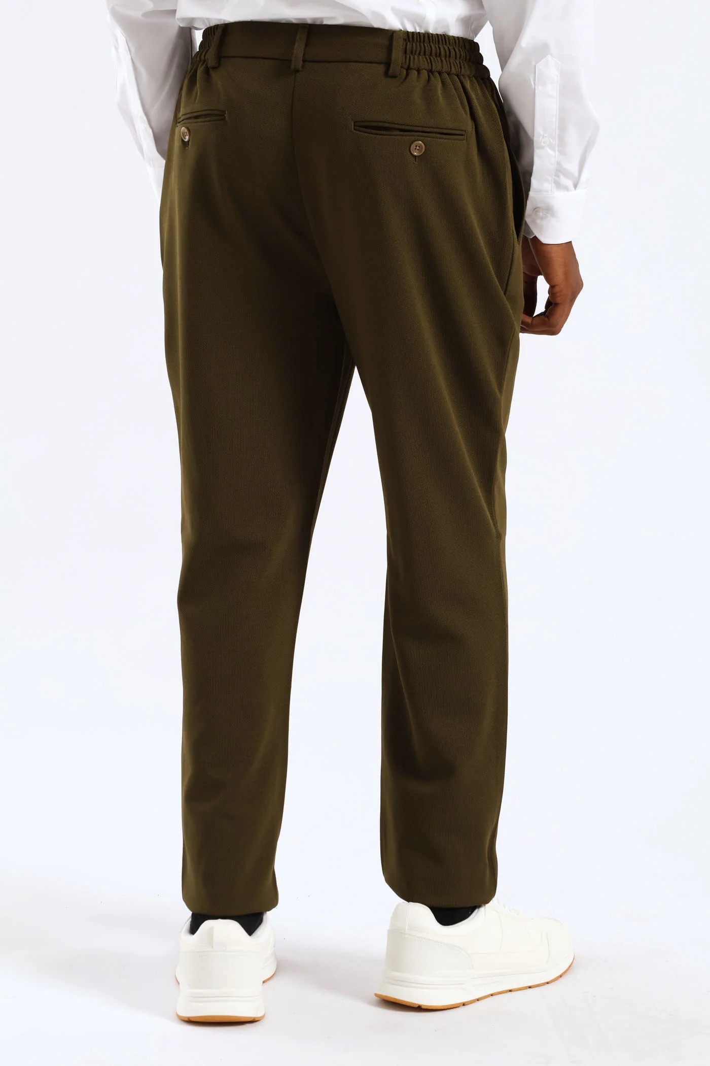 Textured Stretch Elasticated Trouser - Olive - Image 5