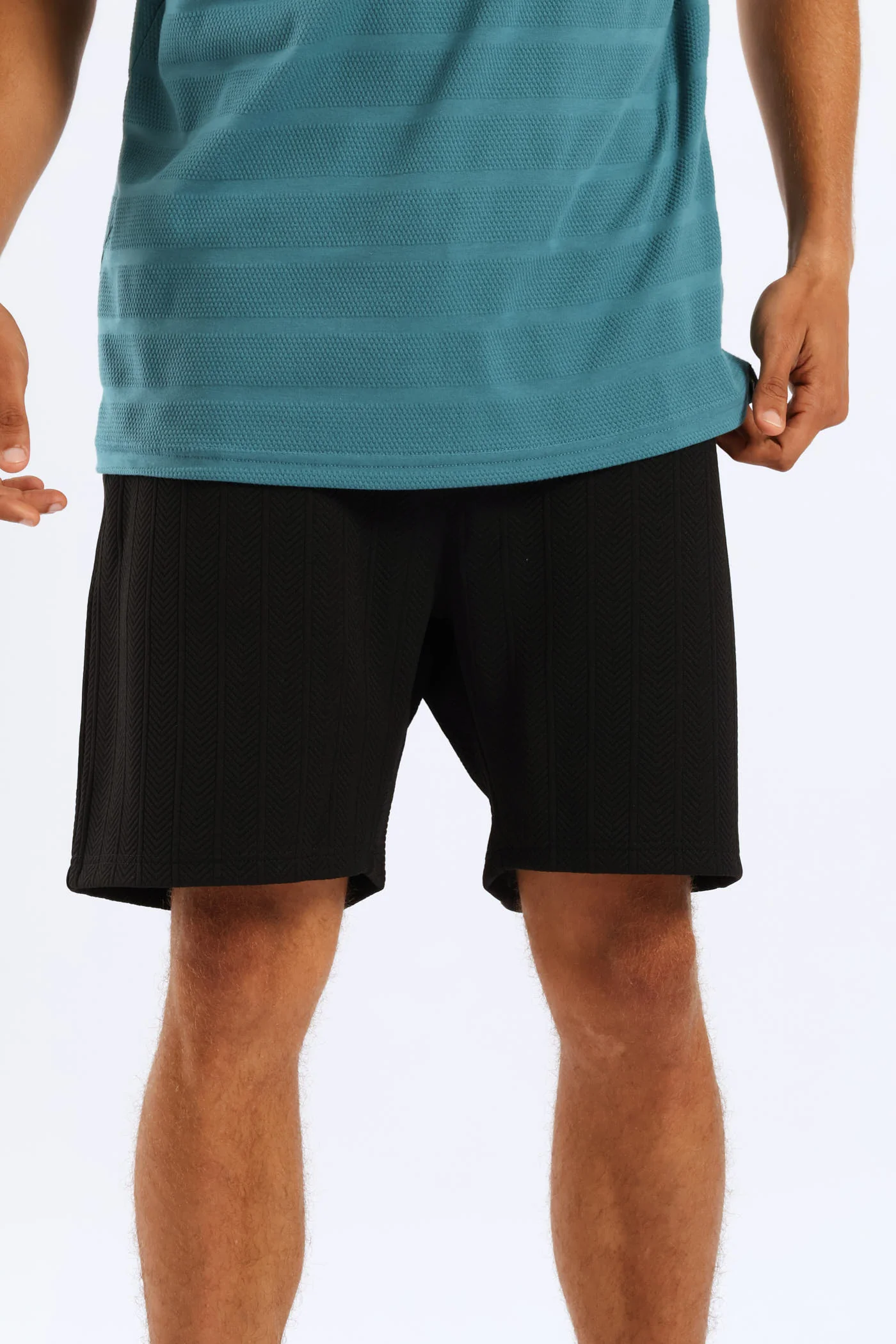 Textured Stretch Shorts - Black - Image 3