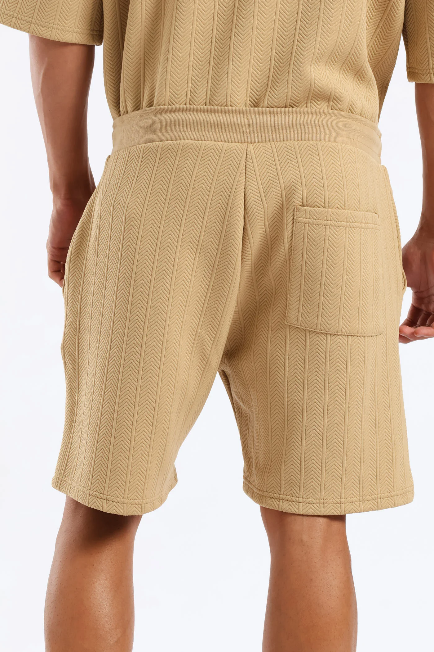 Textured Stretch Shorts - Stone - Image 4