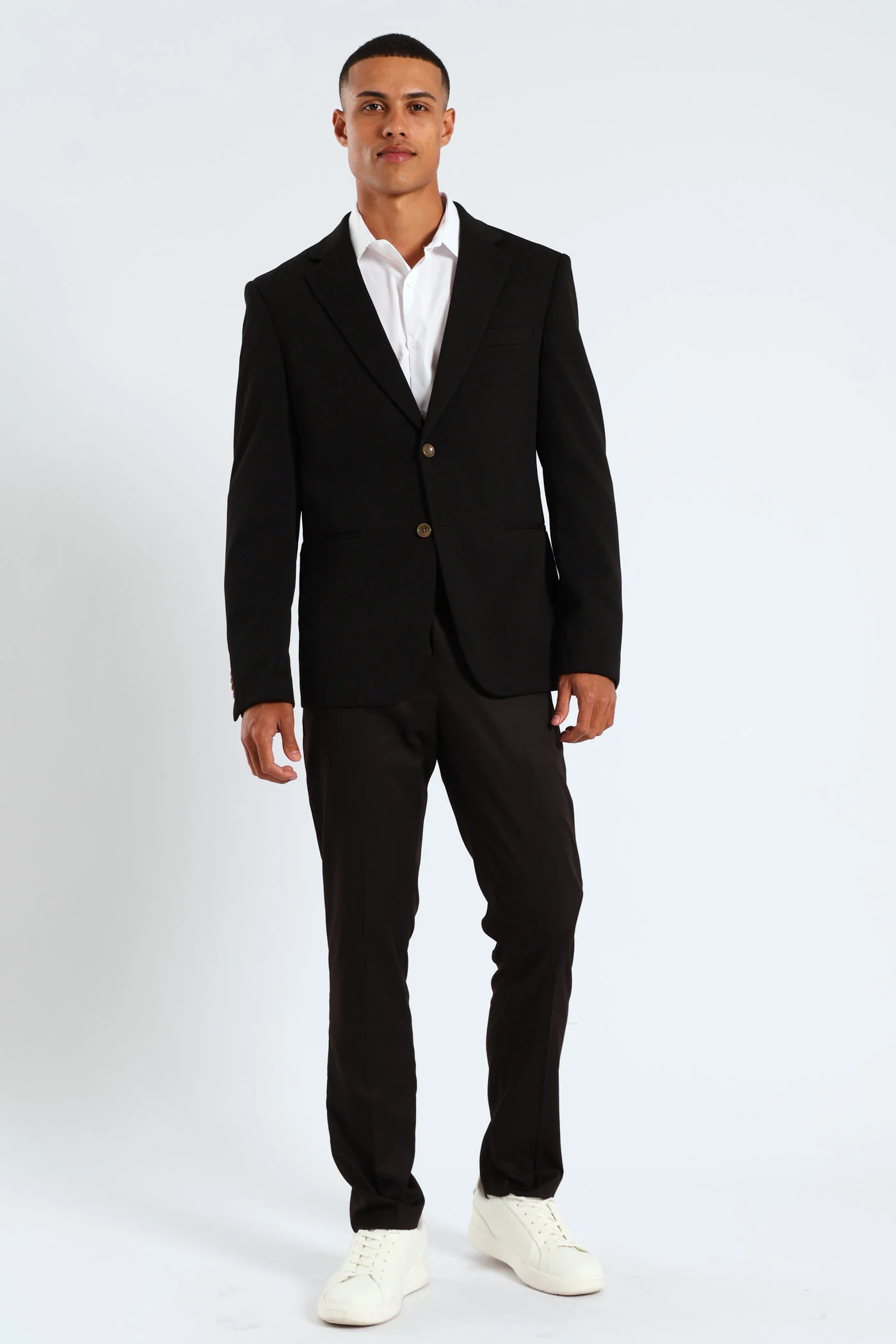 Textured Stretch Suit Jacket - Black - Image 2