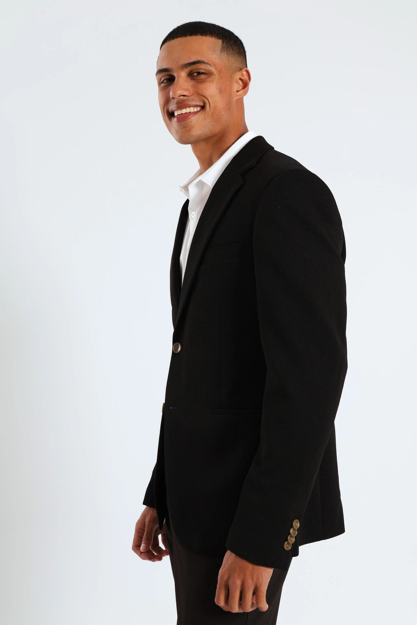 Textured Stretch Suit Jacket - Black - Image 4
