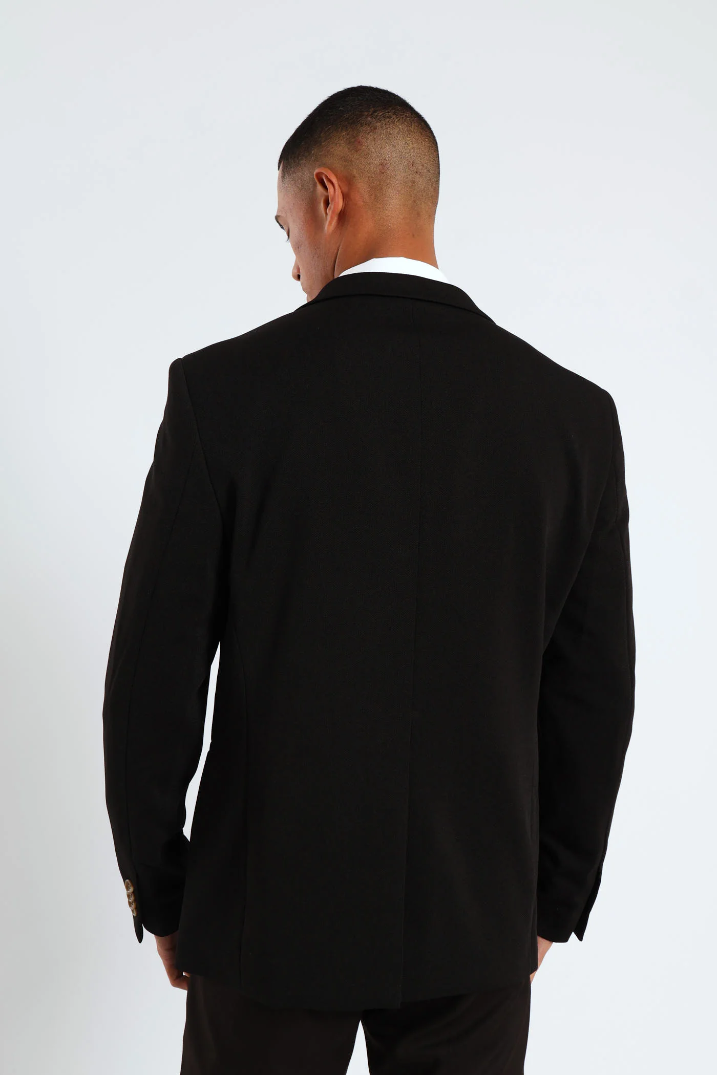 Textured Stretch Suit Jacket - Black - Image 6
