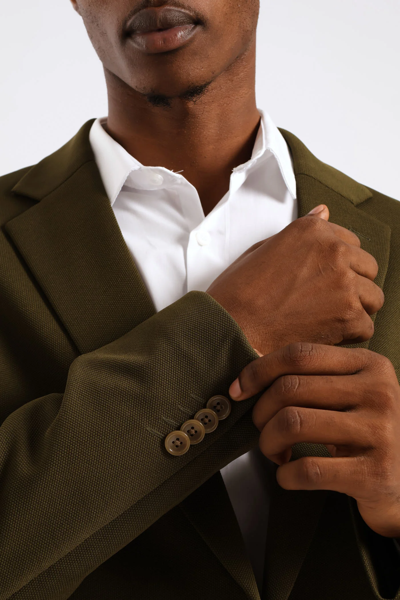 Textured Stretch Suit Jacket - Olive - Image 2