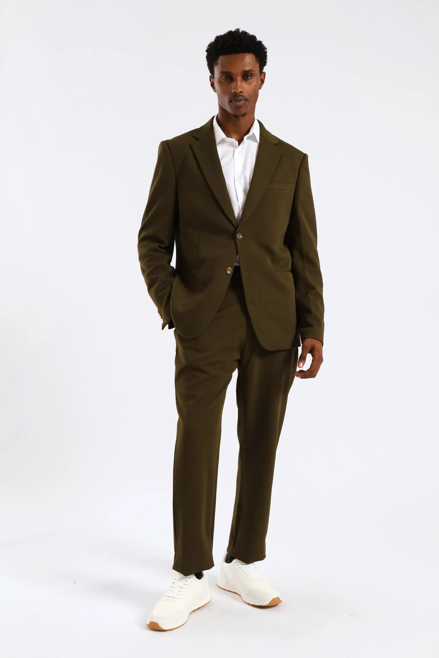 Textured Stretch Suit Jacket - Olive - Image 3