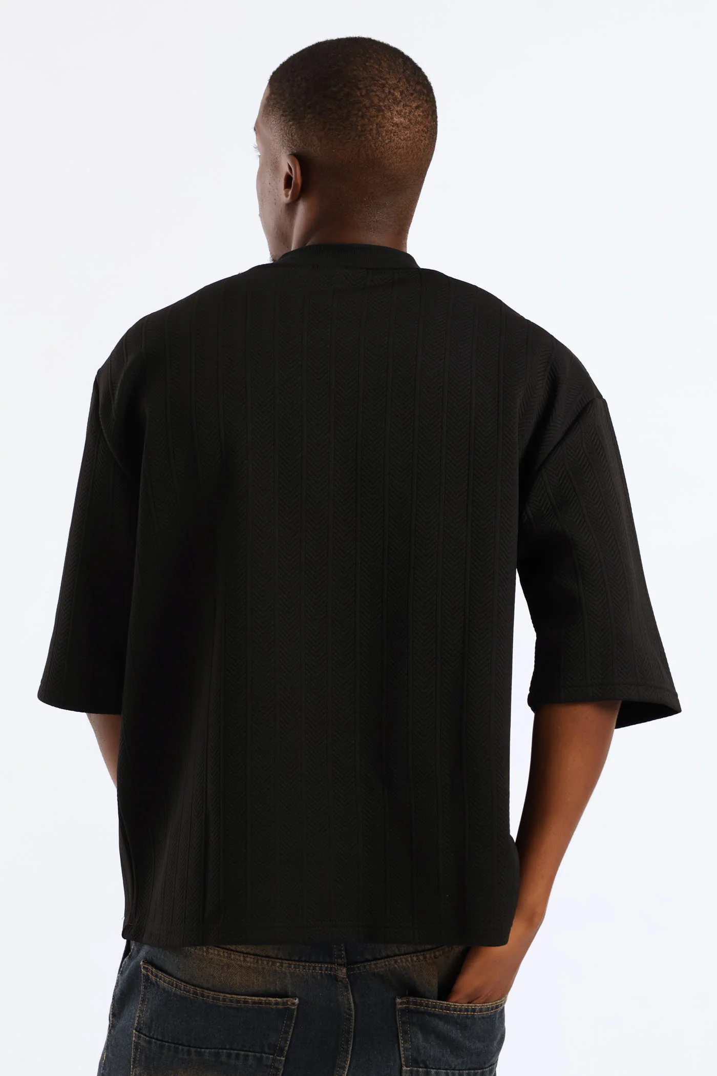 Textured Stretch T-Shirt - Black - Image 2
