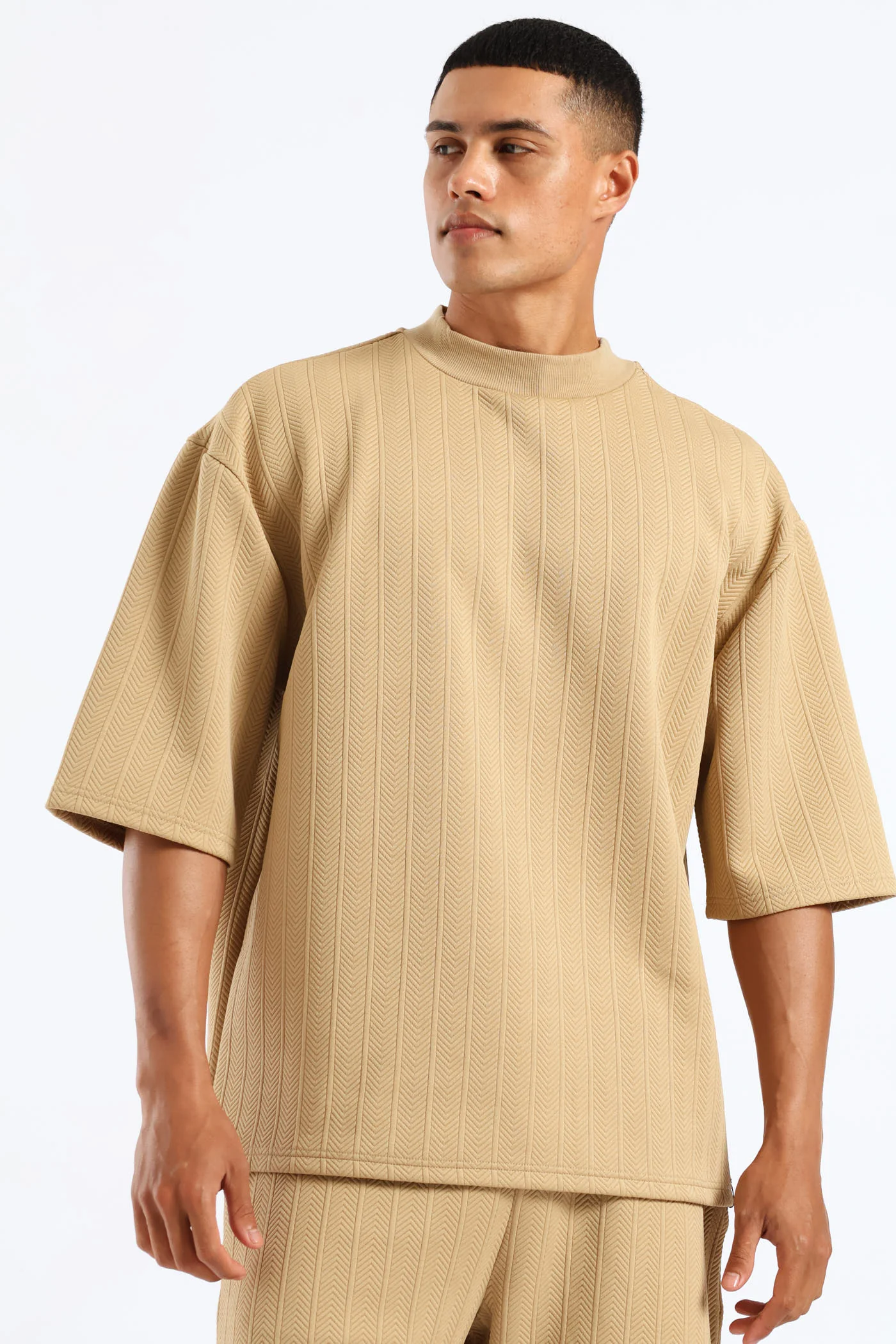 Textured Stretch T-Shirt - Stone - Image 3