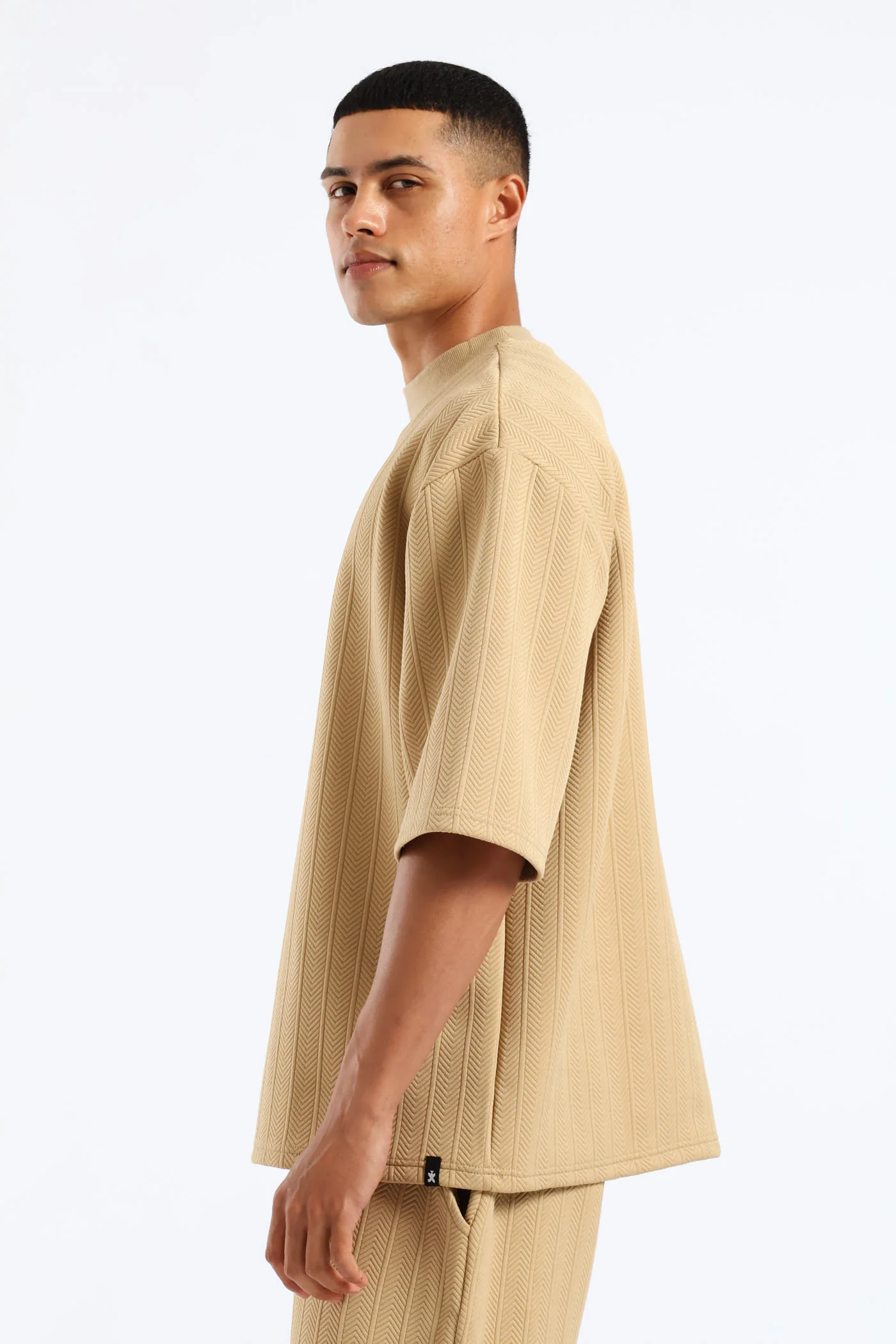 Textured Stretch T-Shirt - Stone - Image 4