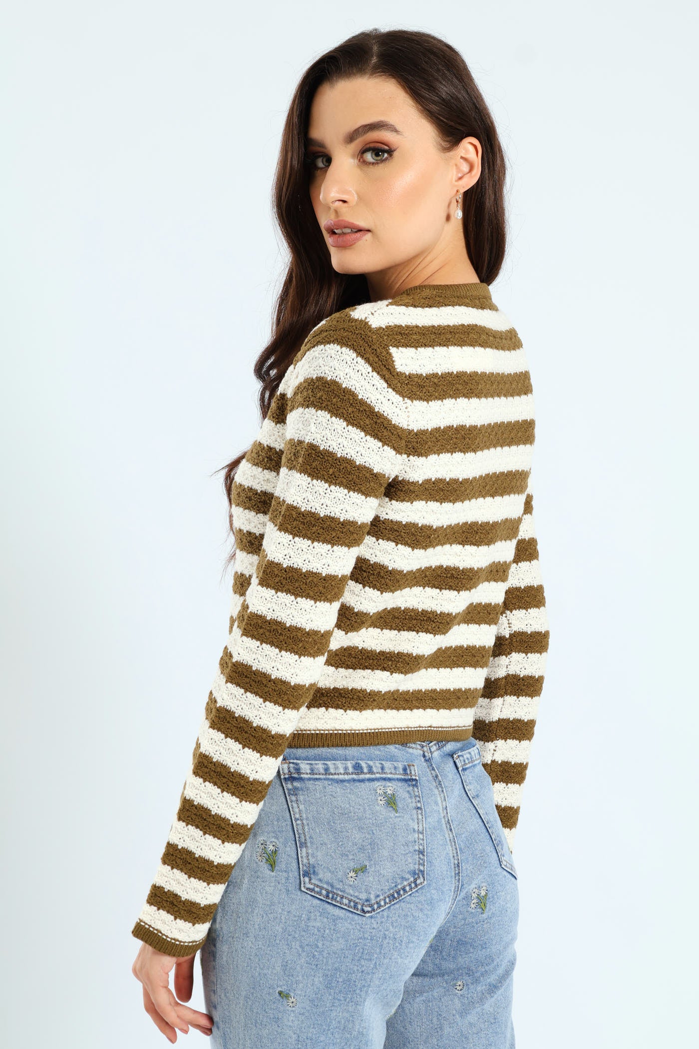 Textured Stripe Cardigan - Olive - Image 3