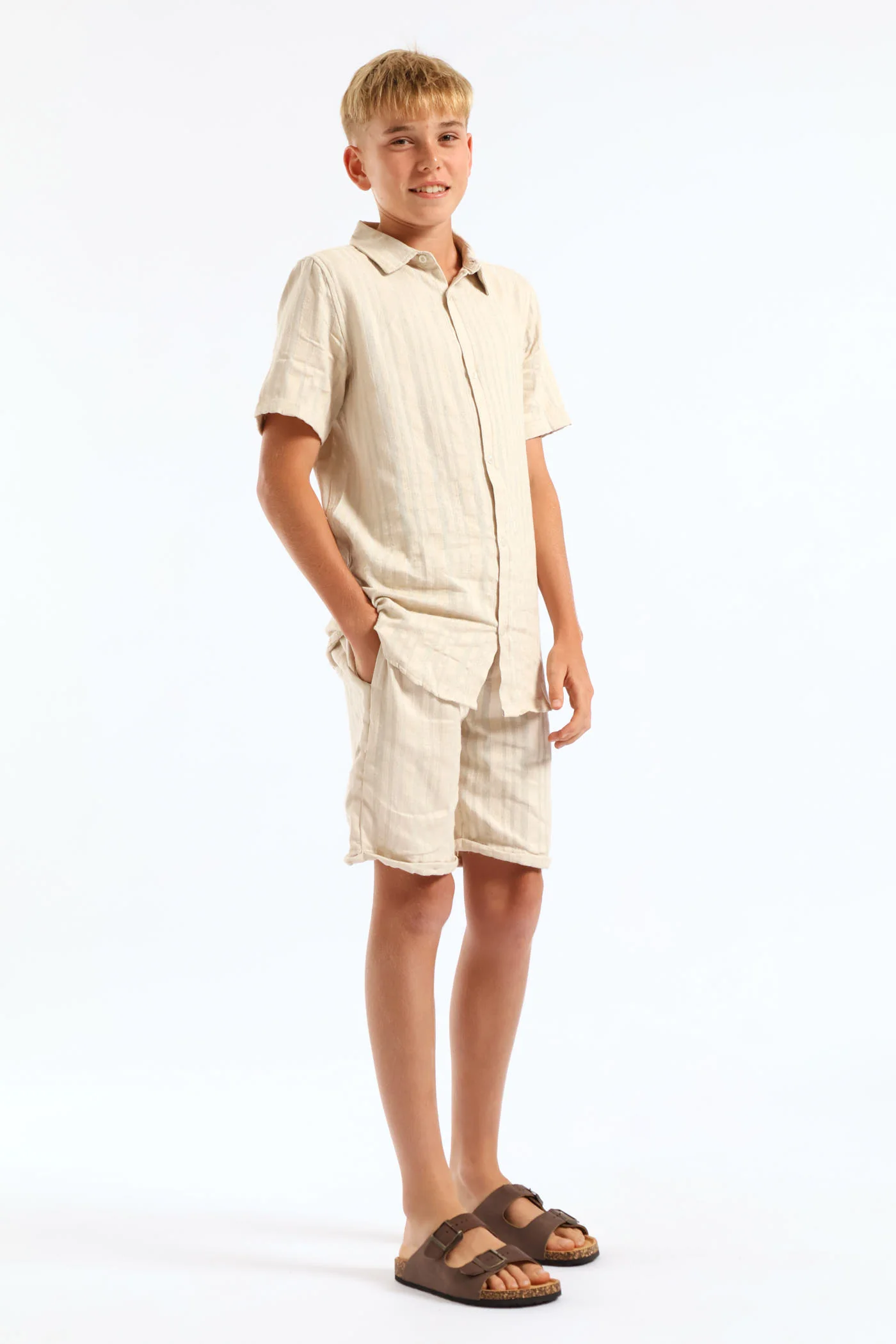 Boys Textured Stripe Shirt - Natural - Image 2