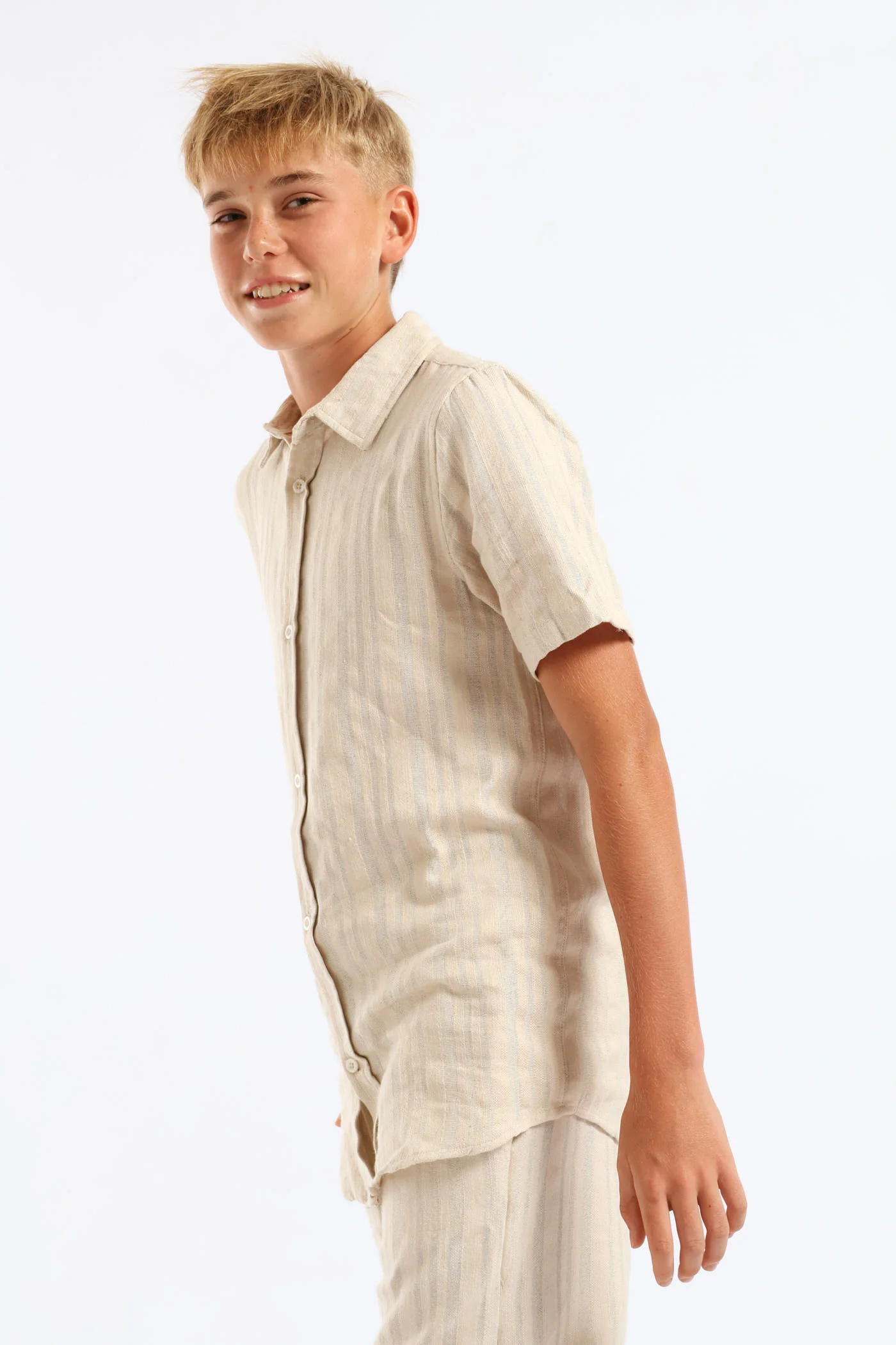 Boys Textured Stripe Shirt - Natural - Image 3