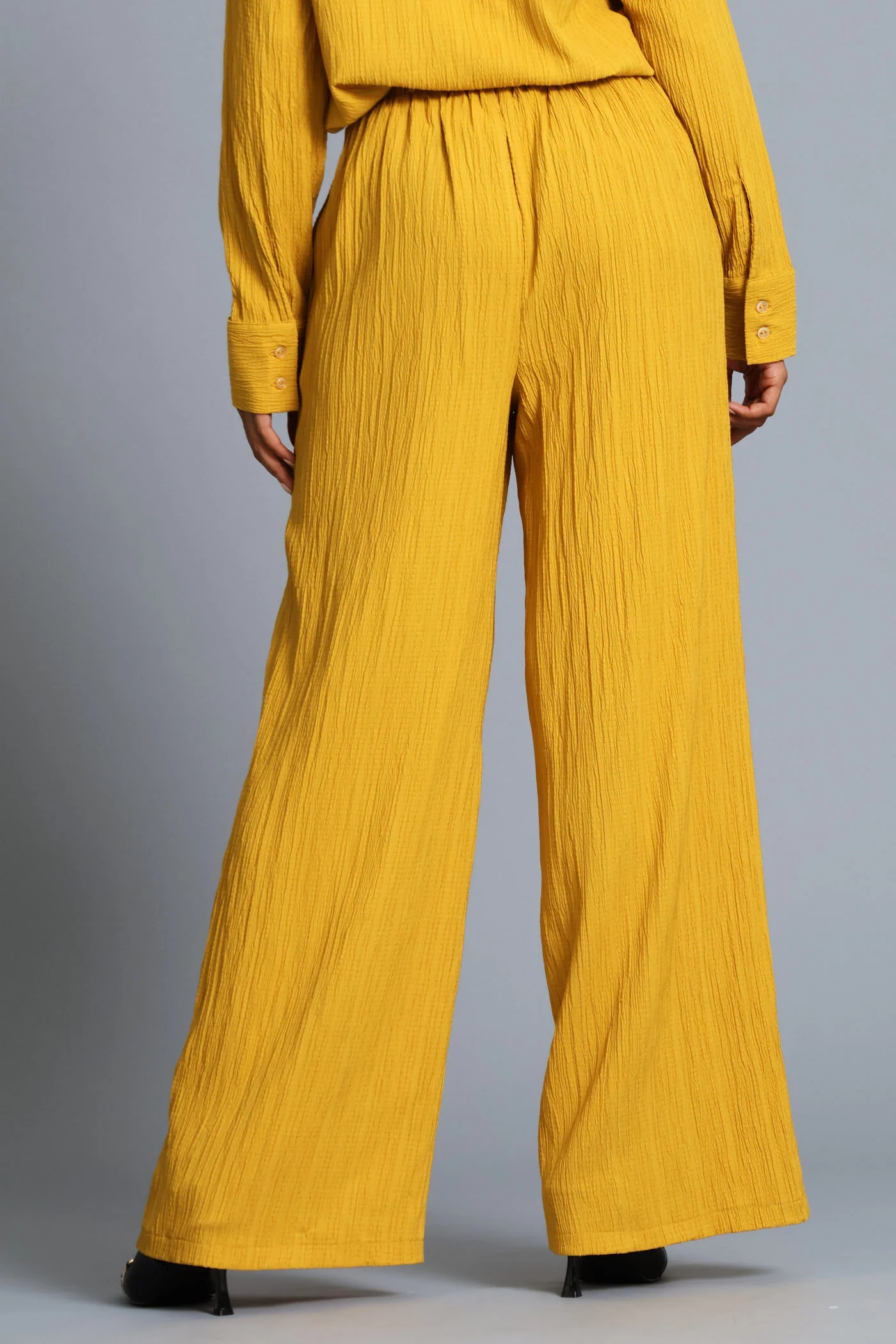 Textured Wide Leg Pant - Mustard - Image 4