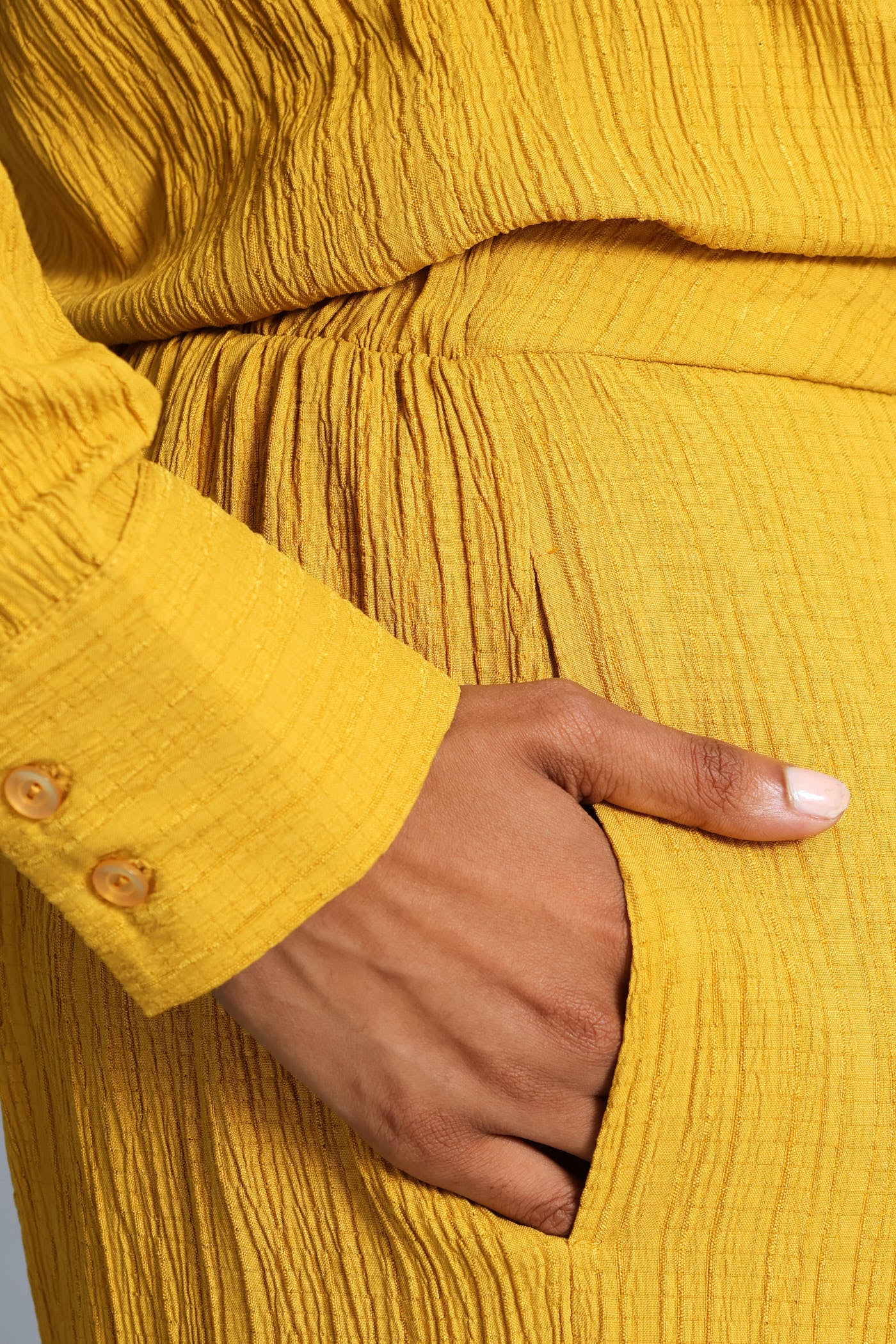 Textured Wide Leg Pant - Mustard - Image 5