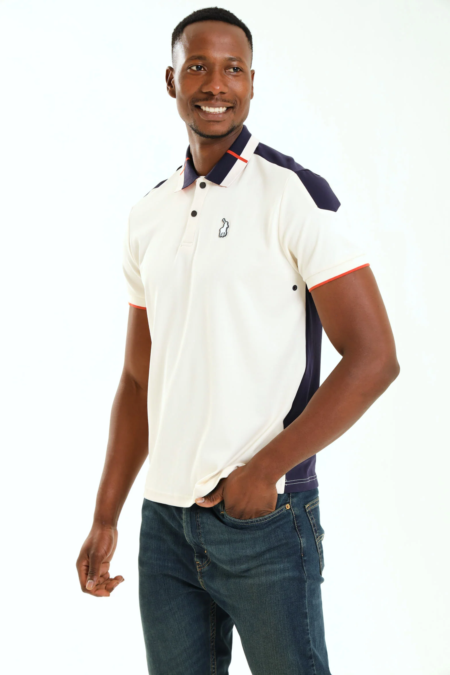 Thando Colour Block Sport Golfer - White/Navy - Image 3