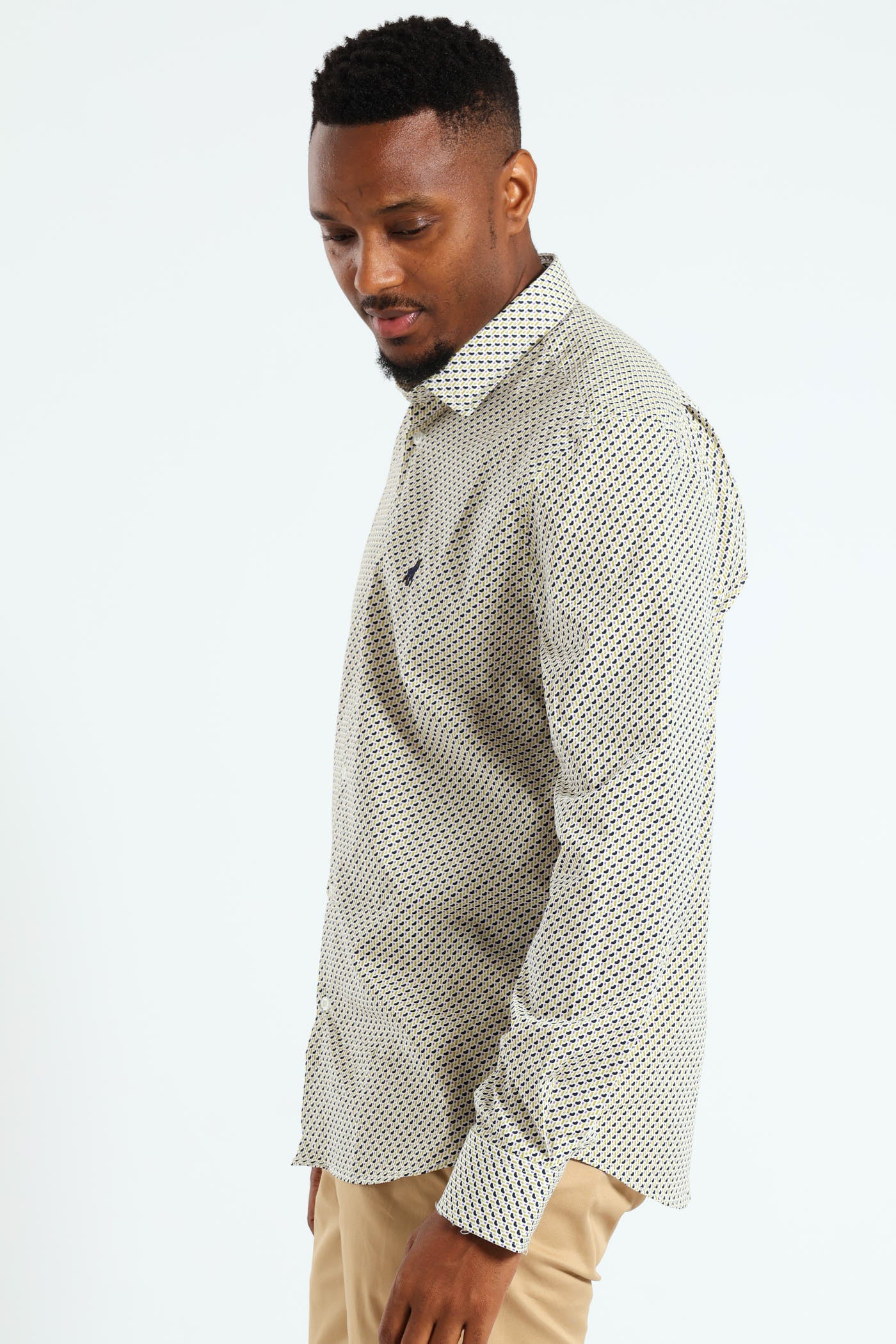 Thebe Dot Printed Long Sleeve Shirt - Blue - Image 3