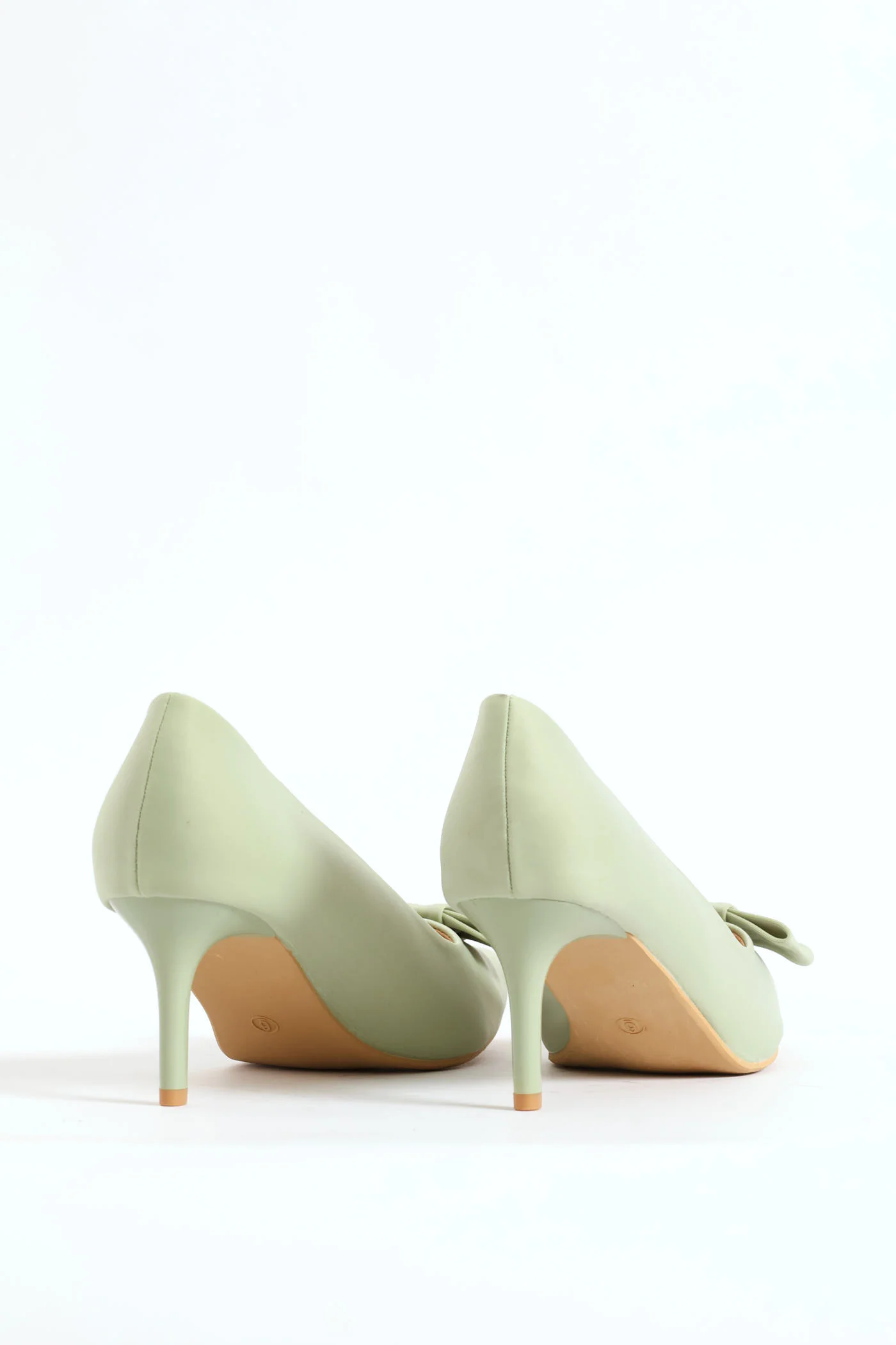 Thin Bow Trim Pointy Kitten Court Heel - Sage - Image 5