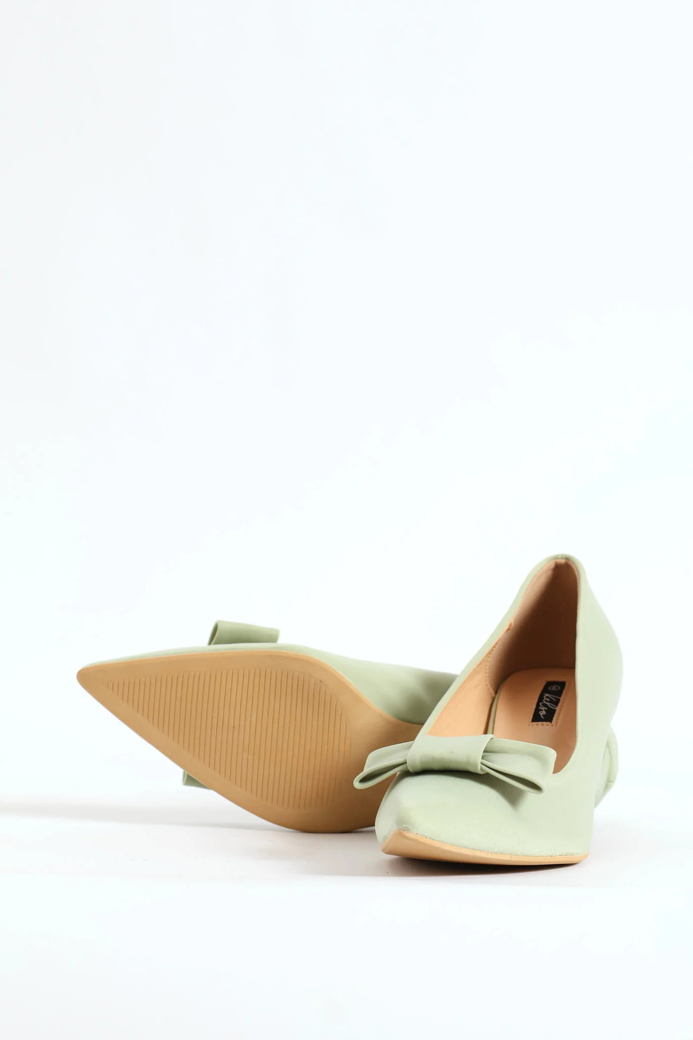 Thin Bow Trim Pointy Kitten Court Heel - Sage - Image 6