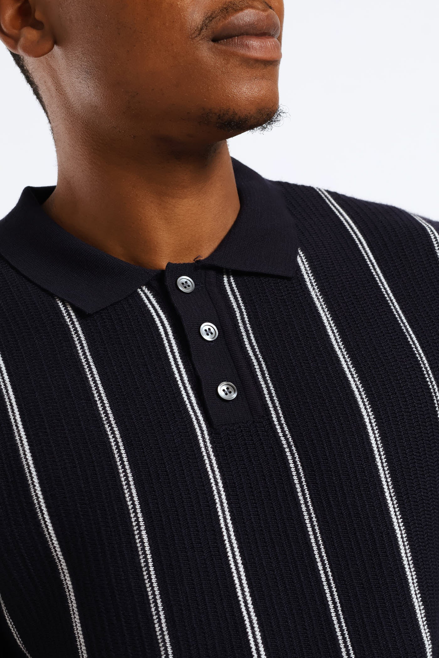 Thin Stripe Fine Gauge Golfer - Navy - Image 2