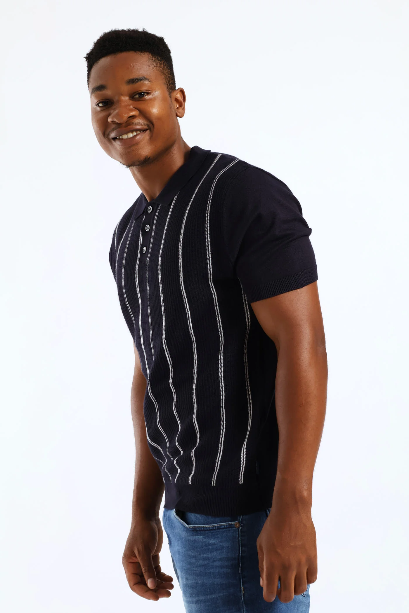 Thin Stripe Fine Gauge Golfer - Navy - Image 4